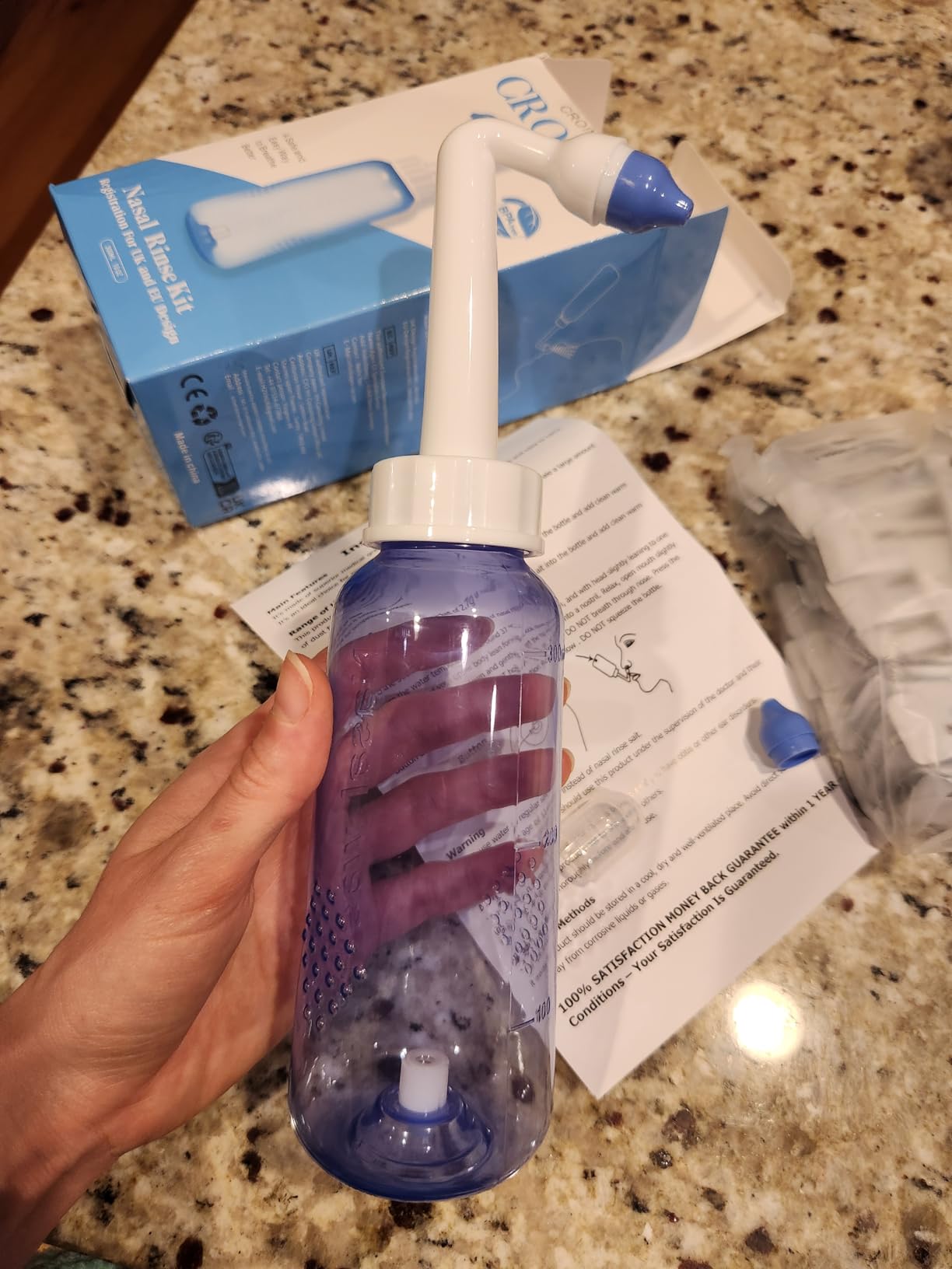 Sinus Rinse Kit with 40 Salt Packs - Neti Pots - Nasal Irrigation - BPA Free - Nasal Rinse Bottle for Sinus and Allergy Relief - Nose Wash customer photo 2