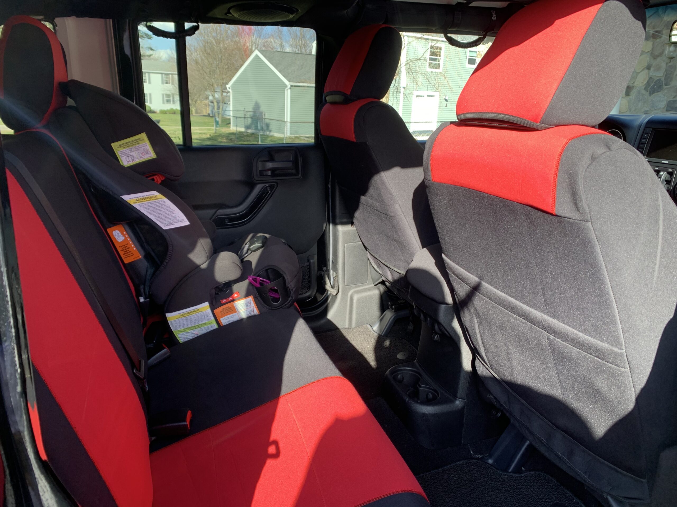 GEARFLAG Neoprene Seat Cover Custom fits Wrangler JK 2007-2017 Unlimited 4 Door NO-Side airbag Full Set (Front + Rear Seats) (Red/Black) customer photo 2