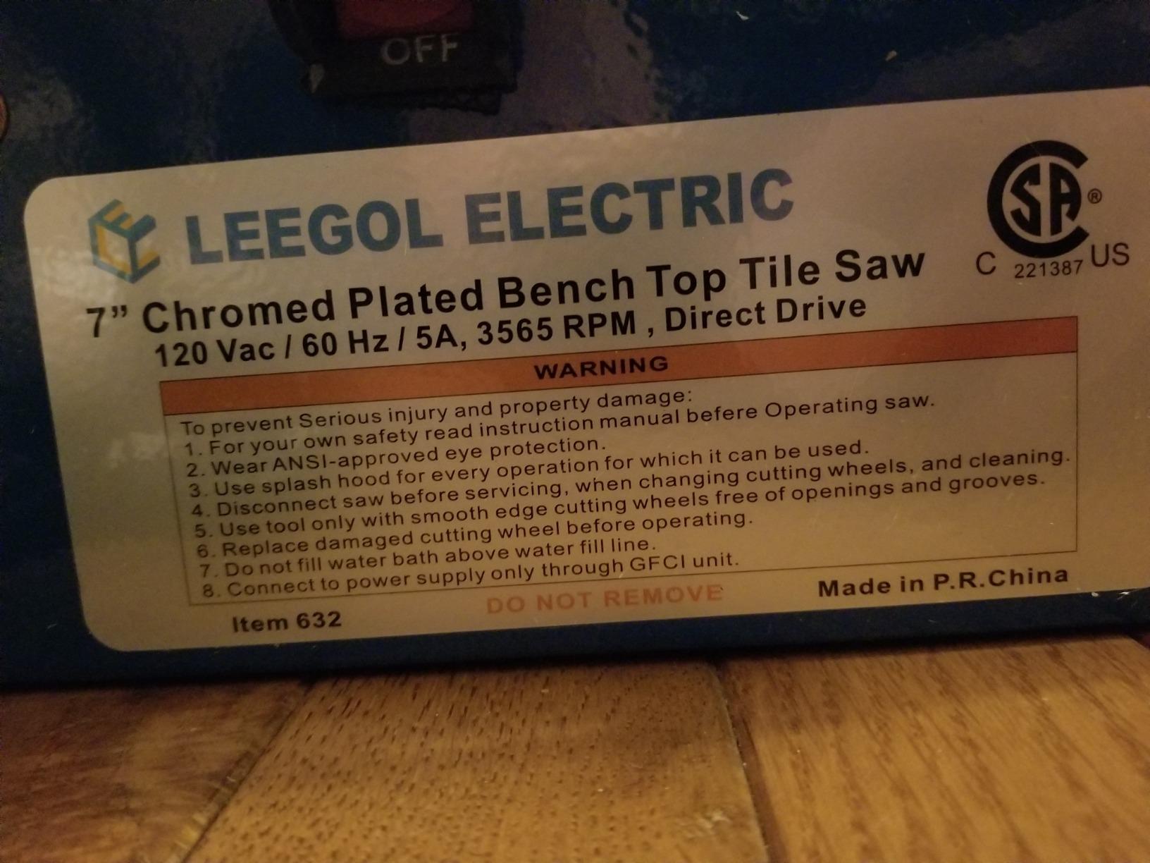 Leegol Electric 7in. Wet Tile Saw customer photo 2