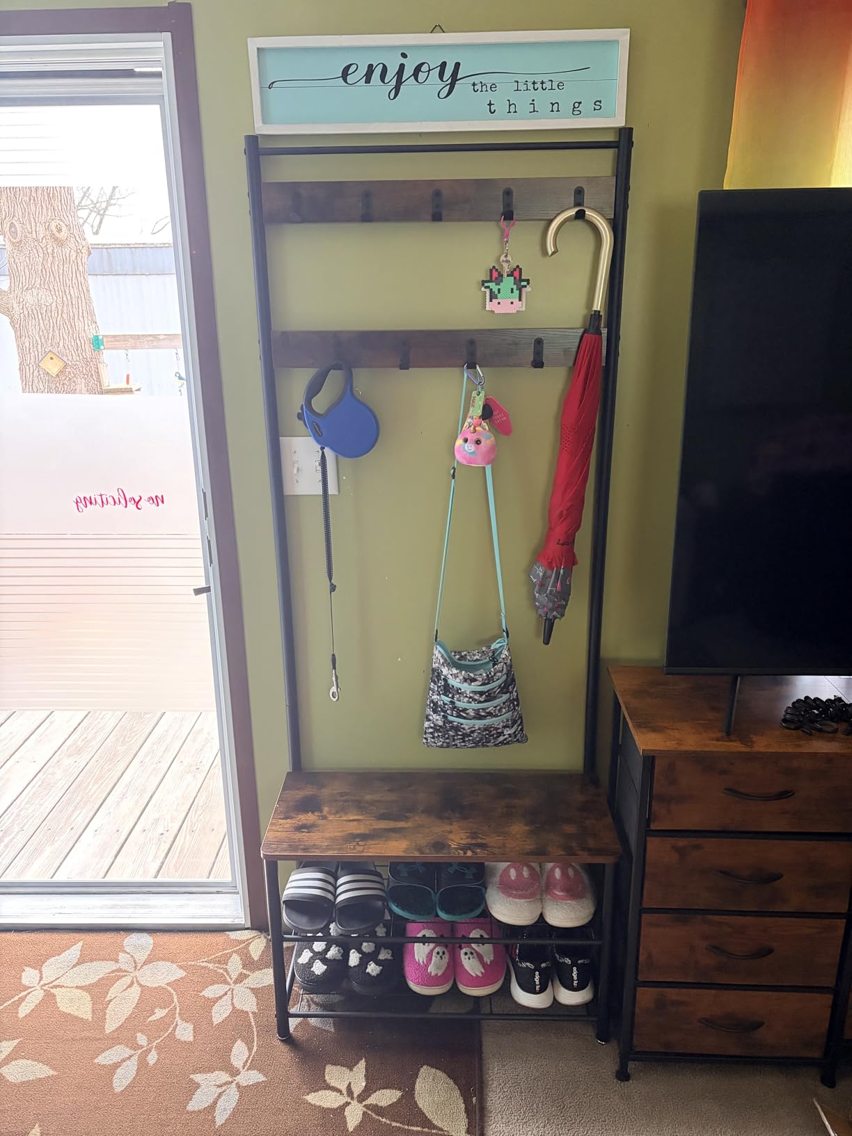 VASAGLE Coat Rack, Hall Tree with Shoe Storage Bench, Entryway Bench with Shoe Storage, 3-in-1, Steel Frame, for Entryway, 12.6 x 27.6 x 68.9 Inches, Industrial, Rustic Brown and Black UHSR41BX customer photo 1