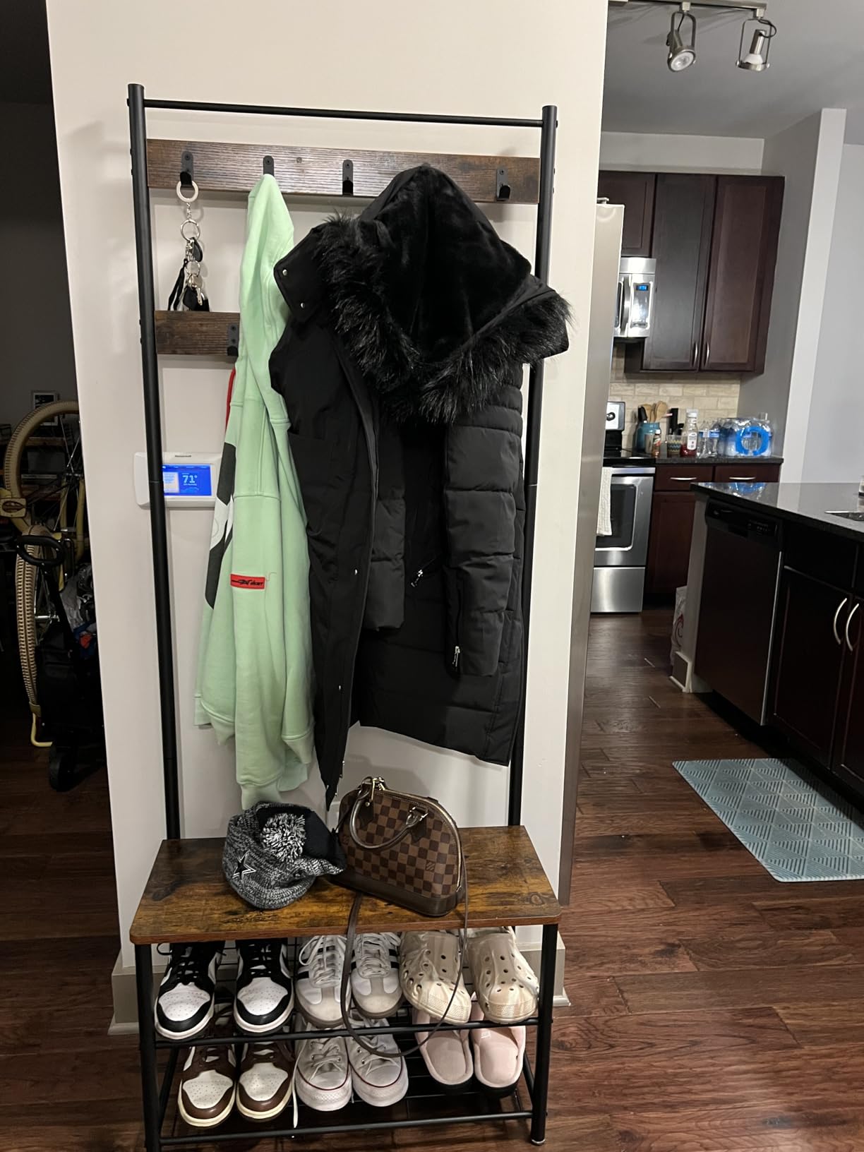VASAGLE Coat Rack, Hall Tree with Shoe Storage Bench, Entryway Bench with Shoe Storage, 3-in-1, Steel Frame, for Entryway, 12.6 x 27.6 x 68.9 Inches, Industrial, Rustic Brown and Black UHSR41BX customer photo 2
