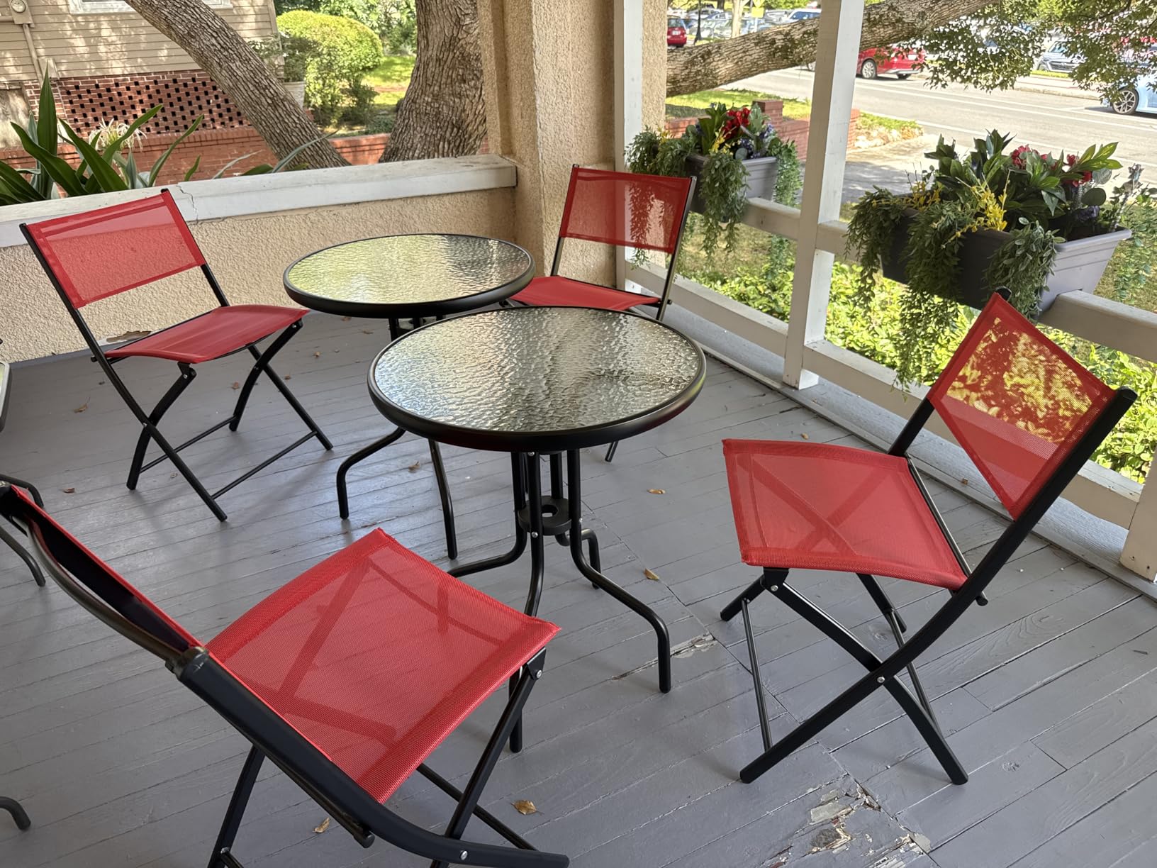 Best Choice Products 3-Piece Patio Bistro Dining Furniture Set w/Glass Tabletop, 2 Folding Chairs, Steel Frame, Polyester Fabric customer photo 1