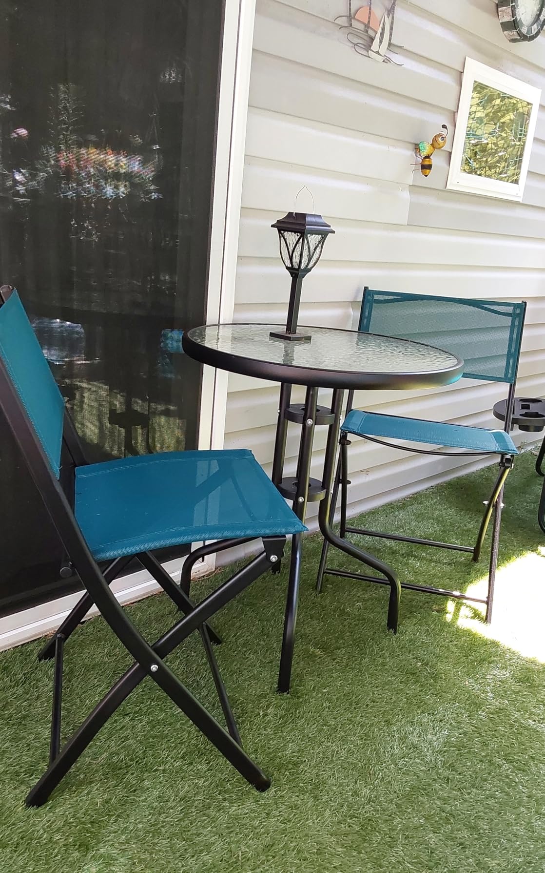 Best Choice Products 3-Piece Patio Bistro Dining Furniture Set w/Glass Tabletop, 2 Folding Chairs, Steel Frame, Polyester Fabric customer photo 2