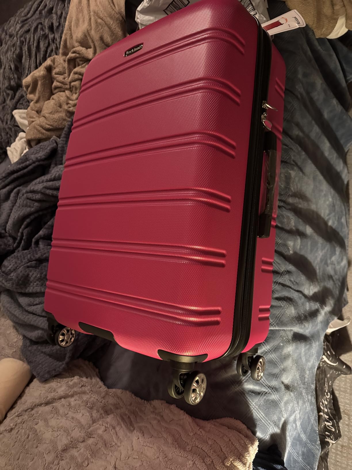 Rockland Melbourne Hardside Expandable Spinner Wheel Luggage, Checked Large 28