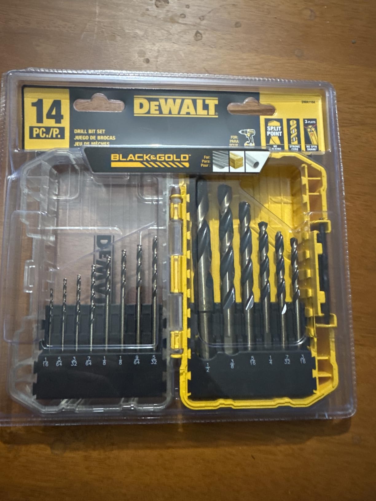 DEWALT Drill Bit Set, 3-Flats Shank, 14-Piece, 135 Degree Split Point, for Plastic, Wood and Metal (DWA1184) customer photo 1