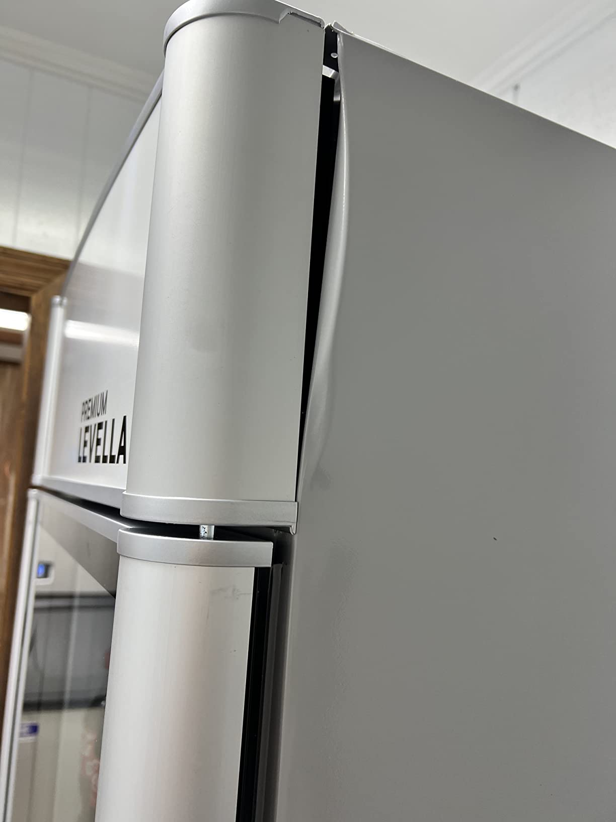 PremiumLevella PRF125DX Glass Door Display Refrigerator 12.5 cu ft Commercial Beverage Cooler Merchandiser With Customizable Lightbox - Silver customer photo 2