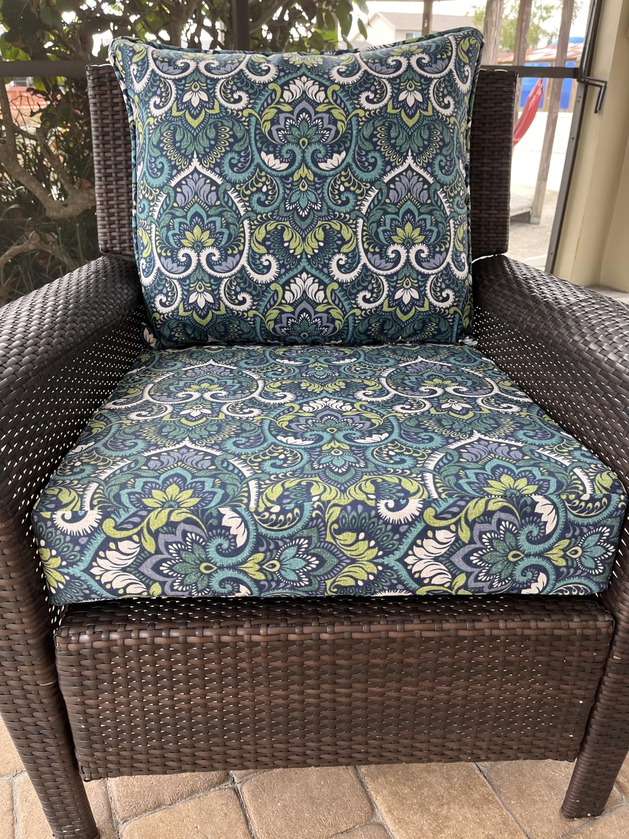 Arden Outdoor Deep Seat Cushion Set, 24 in x 24 in, Weather-Proof, Rain-Proof, Fade Resistant Patio Cushion for Chair, Sofa, and Couch Sapphire Aurora Blue Damask customer photo 2