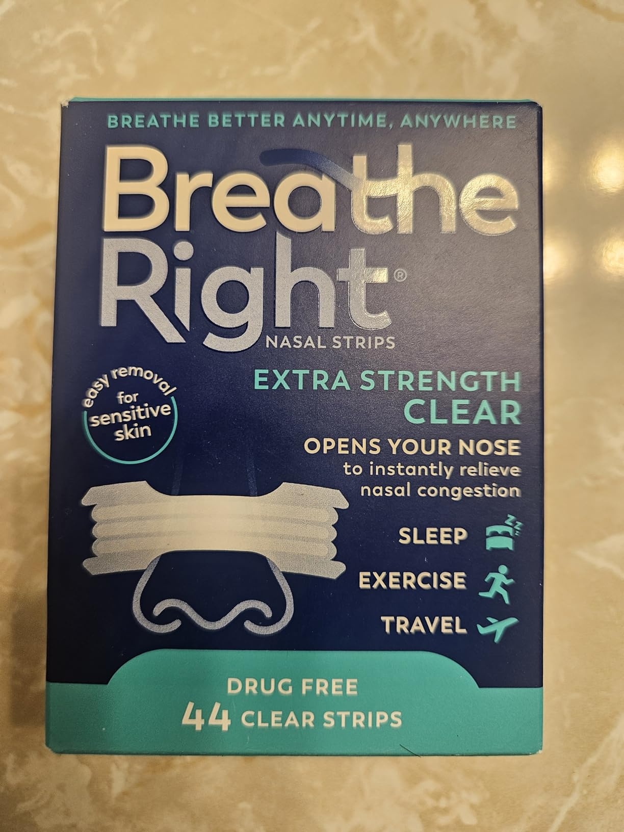 Breathe Right Nasal Strips, Extra Strength Clear Nose Strips, Drug Free Nasal Congestion Relief for Better Breathing, Help Relieve Snoring, Caused by Colds & Allergies, Deviated Septum, 44ct customer photo 2