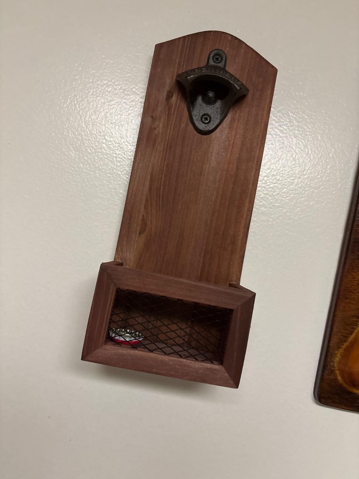 Bottle Opener with Cap Collector Catcher,Vintage Wooden Wall Mounted Bottle Opener,Ideal Gift for Men and Beer Lovers, Use as Bar Decoration. customer photo 1