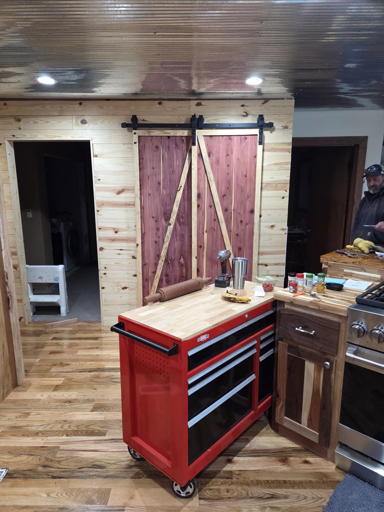 SMARTSTANDARD 6.6 Feet Bypass Sliding Barn Door Hardware Kit - for Double Wooden Doors-Single Track - Smoothly & Quietly - Easy to Install-Fit 67