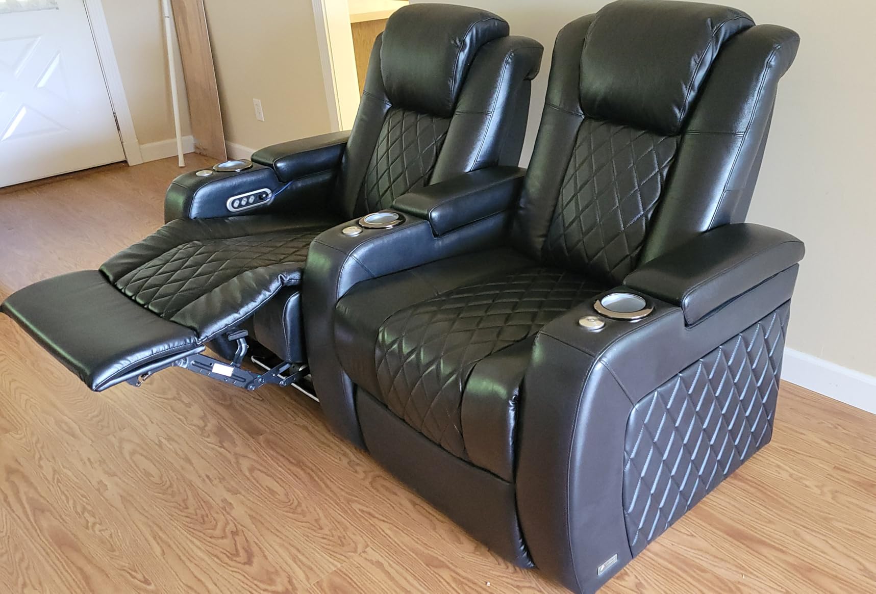 Valencia Tuscany Home Theater Seat - Nappa Leather Power Recliner with Cool Gel Memory Foam, USB-C/USB-A Charging, RGB LED Lights, Adjustable Lumbar & Headrest (Row of 4 Loveseat Center, Black) customer photo 2