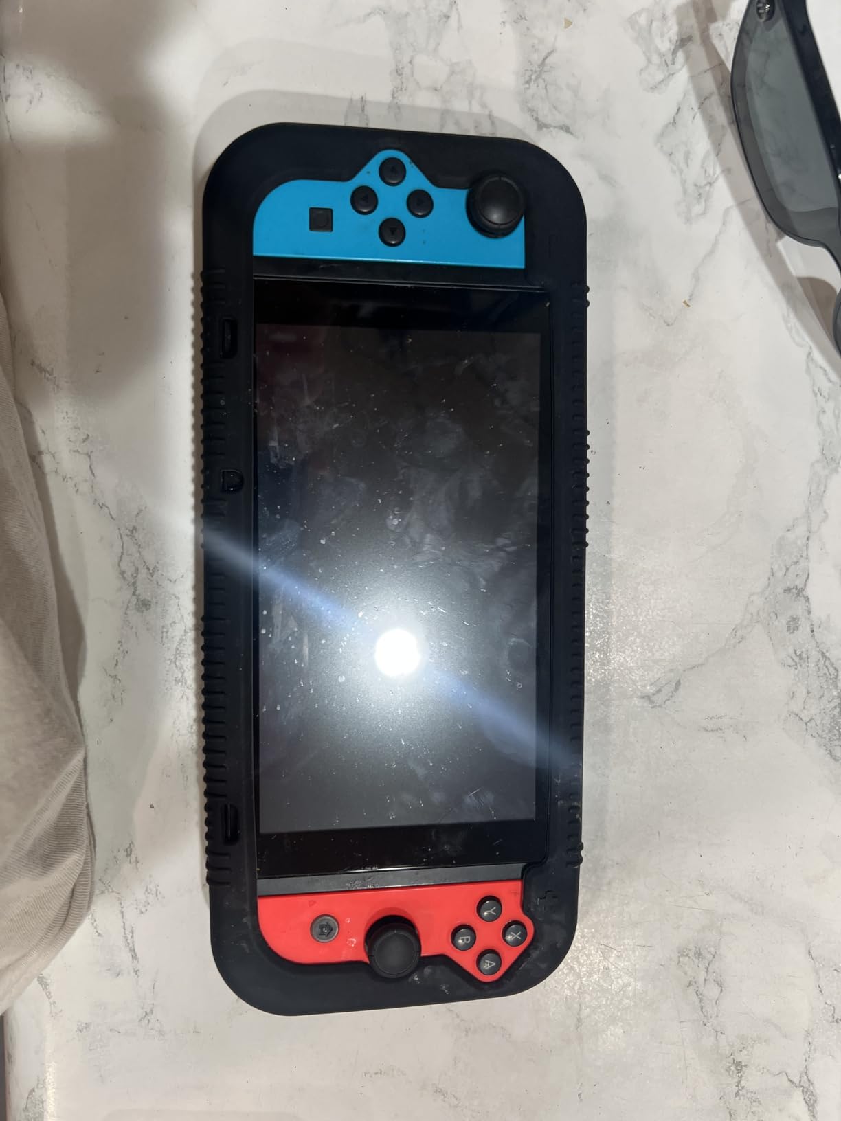 Teyomi Protective Silicone Case for Nintendo Switch, Grip Cover with Tempered Glass Screen Protector, 2 Storage Slots for Game Cards, Shock-Absorption & Anti-Scratch (Blue) customer photo 2