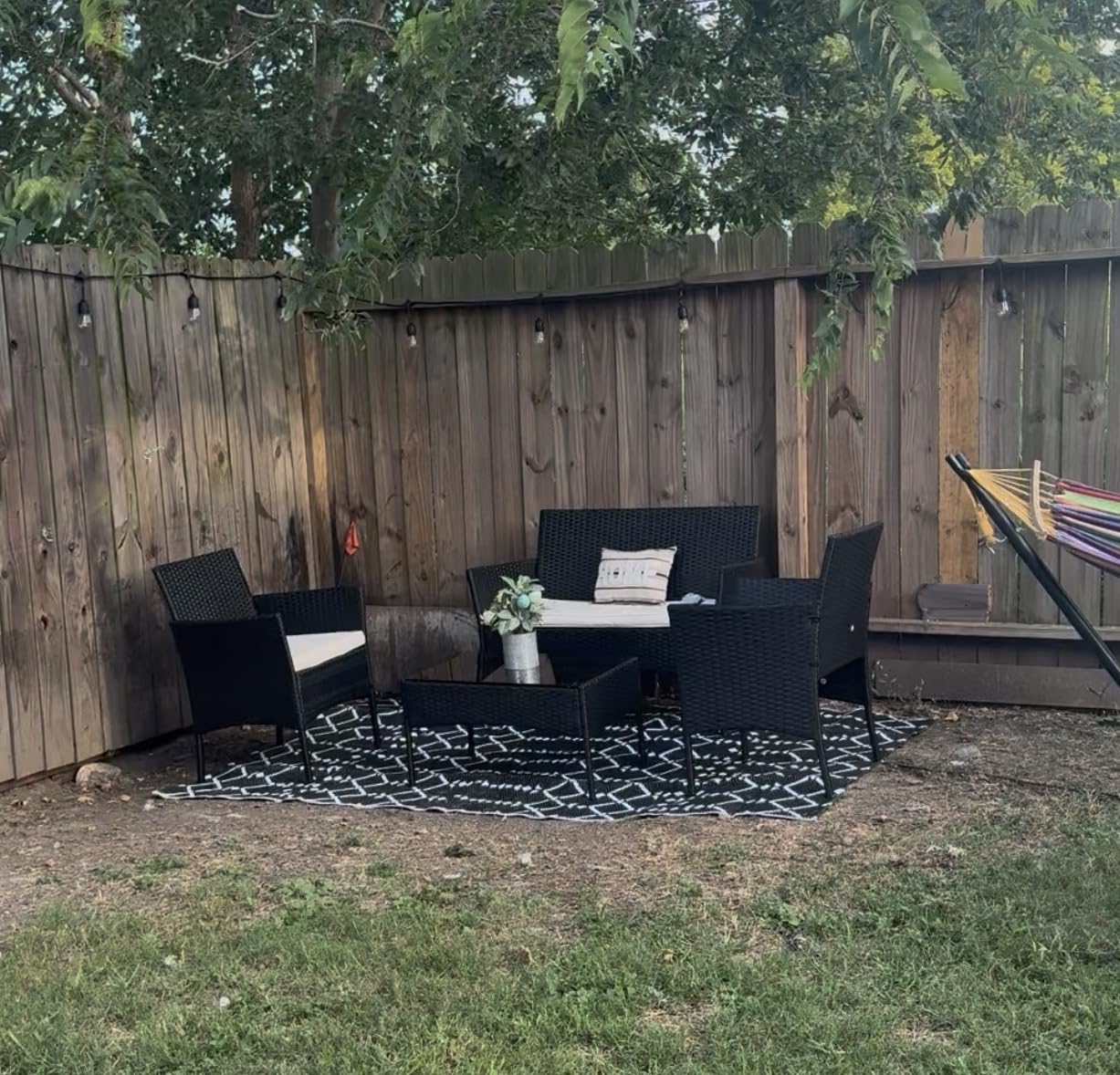 FDW 4-Piece Patio Furniture Set, Black Outdoor Wicker Furniture with Coffee Table, Modern Rattan Chairs Conversation Set, Outdoor Seating, Weather-Resistant, for Porch, Garden, Lawn customer photo 1