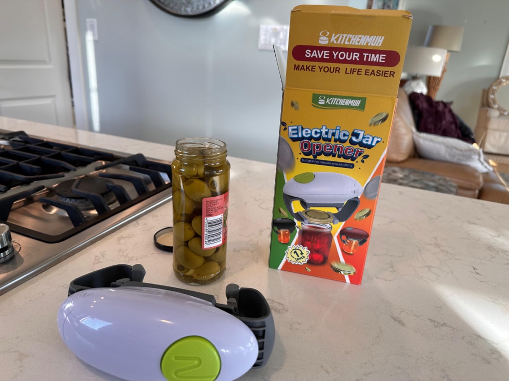 Higher Torque Electric Jar Opener for Seniors with Arthritis Fit Almost Jars Size, Strong Tough Automatic Jar Opener for Weak Hands, Hands Free Battery Operated Bottle Opener for Arthritic Hands White customer photo 1
