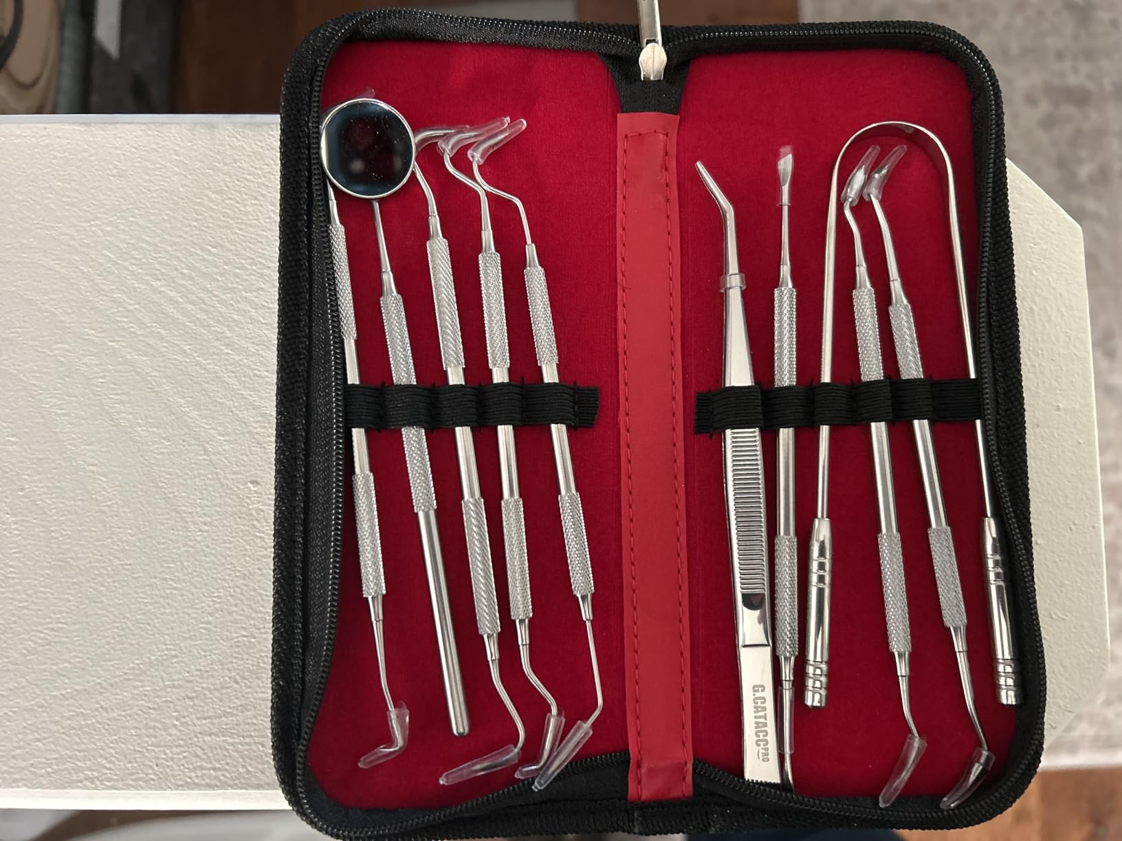G.CATACC 10 Pack Dental Tools, Professional Plaque Remover for Teeth Cleaning Tools Set, Stainless Steel Hygiene Kit with Dental Pick Tooth Scraper Plaque Tartar Remover Tongue Cleaner - with Case customer photo 1