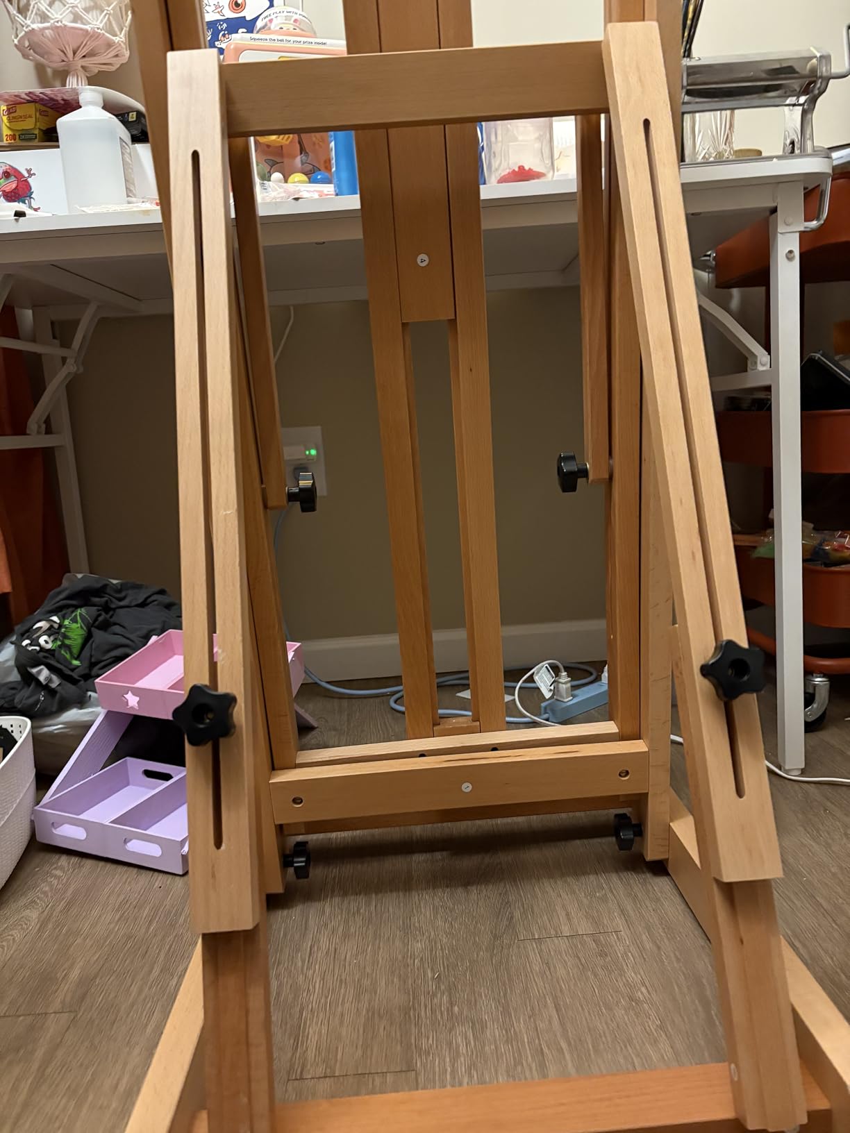 MEEDEN Versatile Studio H-Frame Easel - All Media Adjustable Beech Wood Studio Easel, Painting Floor Easel Stand, Movable and Tilting Flat Available, Holds Canvas Art up to 77