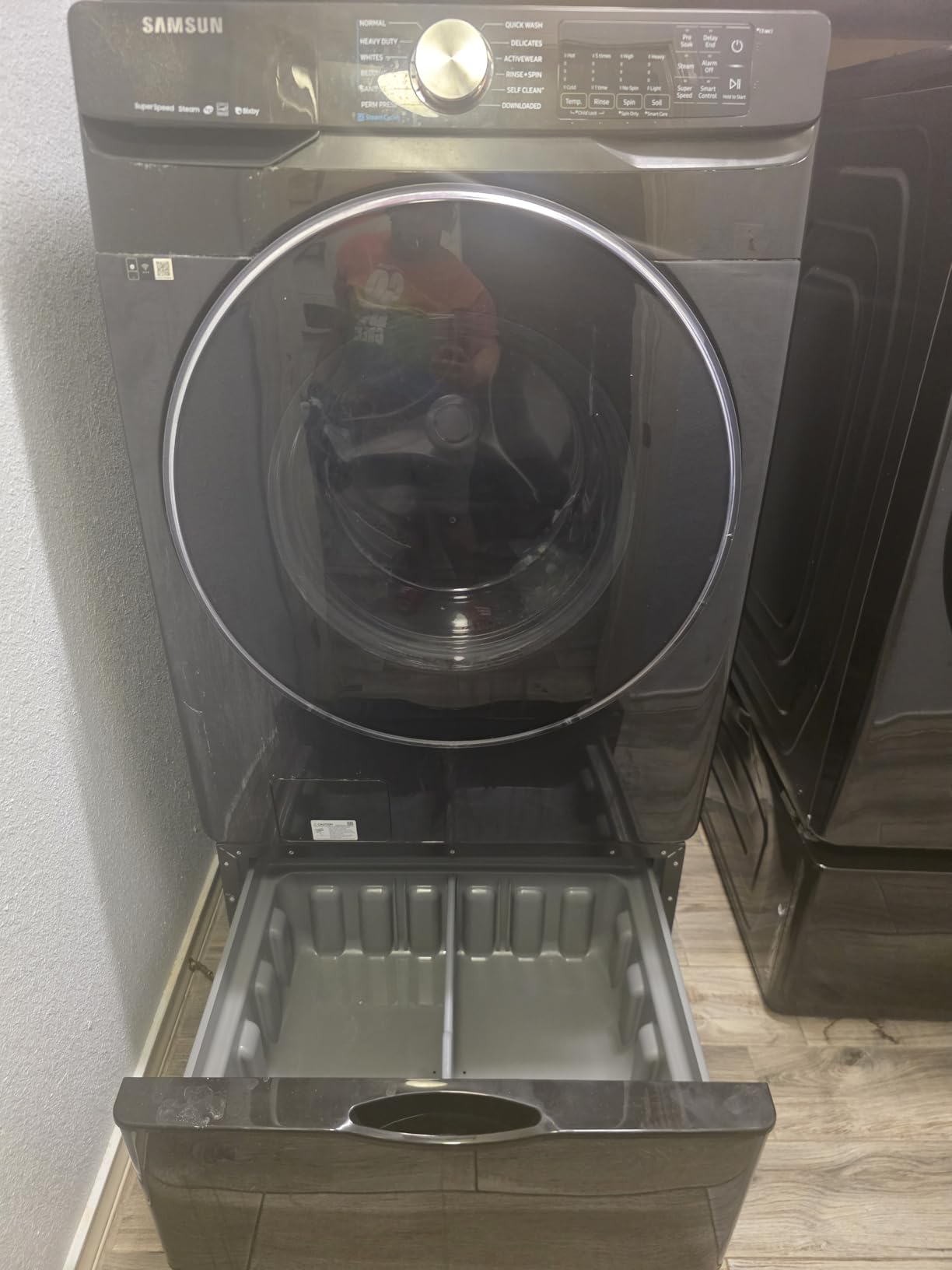 27-Inch Washer Dryer Pedestal Stand w/ Pull Out Laundry Storage Drawer, Stainless Steel, WE402NV/A3, Brushed Black customer photo 2