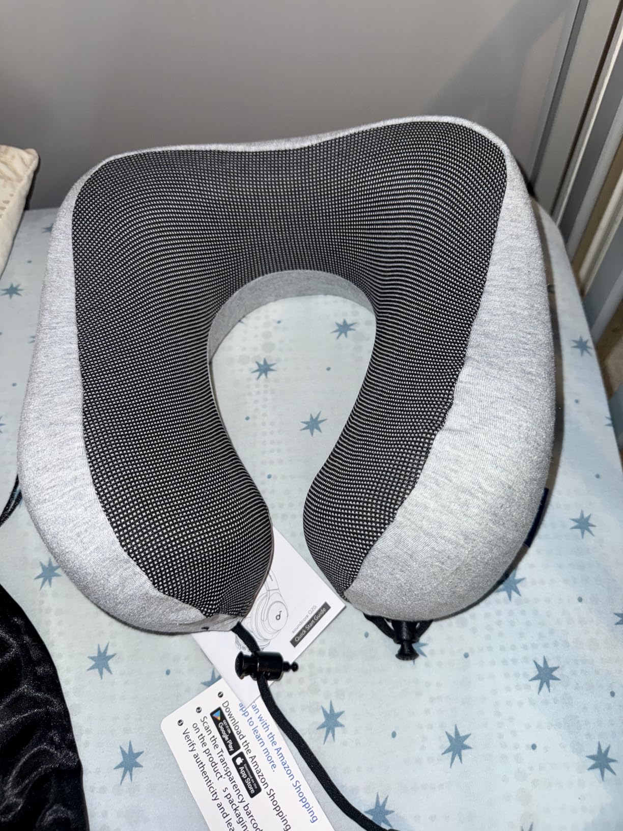 napfun Neck Pillow for Traveling - 100% Pure Memory Foam Travel Neck Pillow for Airplane - Portable (Light Grey) customer photo 1