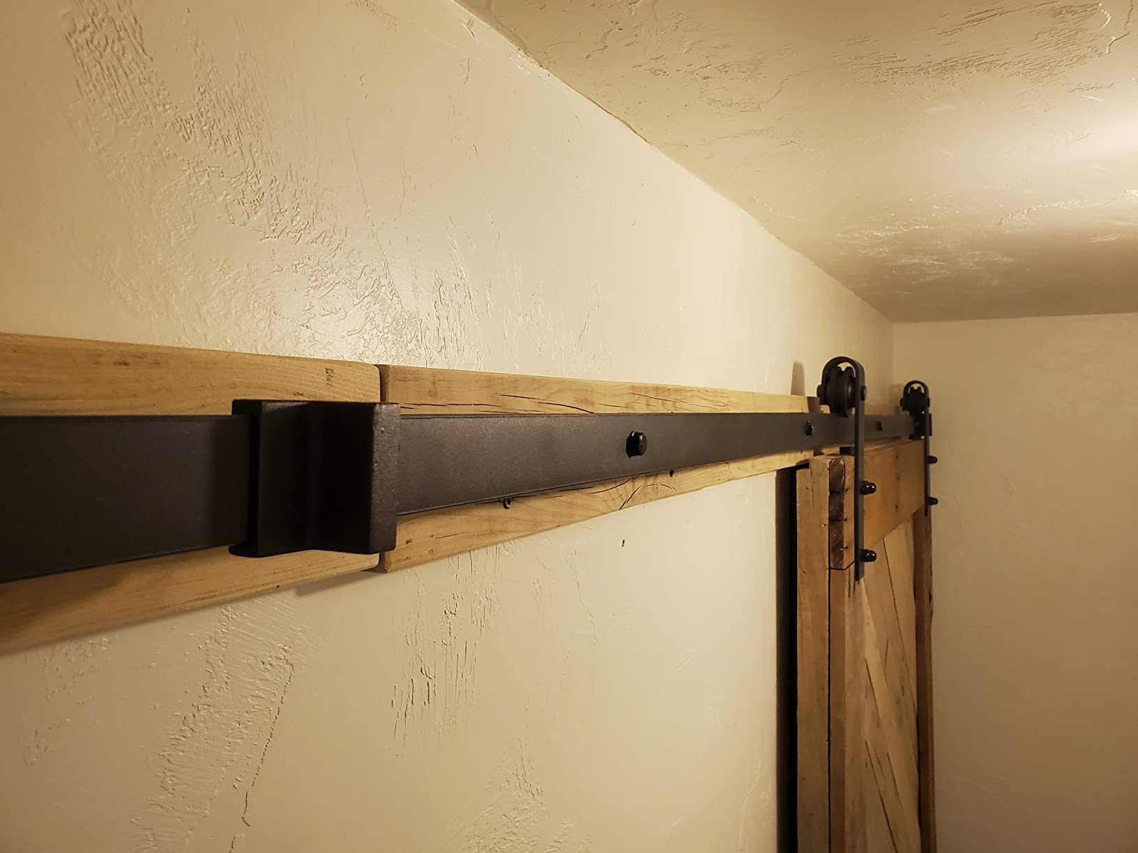 6.6 FT Heavy Duty Sliding Barn Door Hardware Kit-Smoothly and Quietly-Easy to Install with Adjustable Floor Guide,Door Hook and 2 Handles-Fit 1 3/8-1 3/4