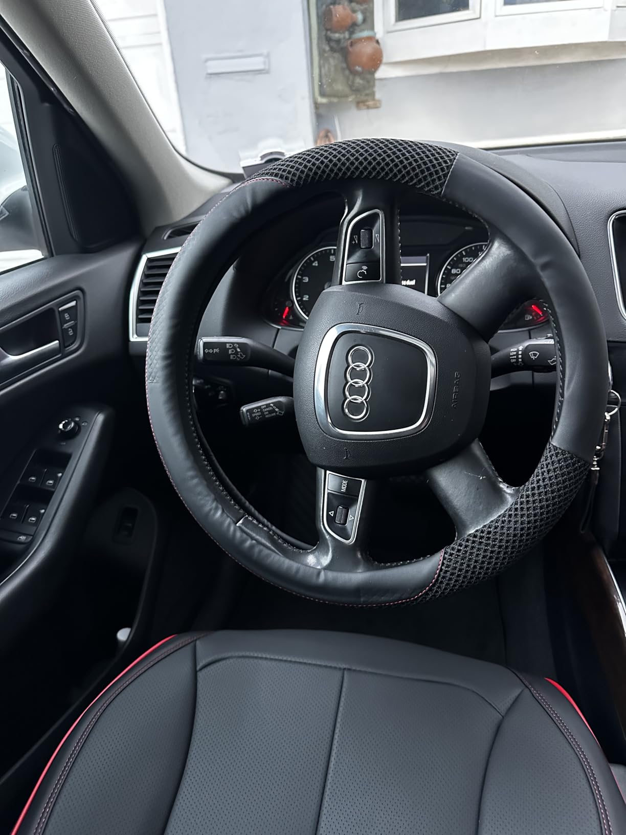 KAFEEK 15 inch Steering Wheel Cover, Cooling Ice Silk Mesh with Microfiber Leather, Ultra Breathable, Anti Slip Car Grip, Heat Resistant Summer Cool, Universal Fit, Black customer photo 1