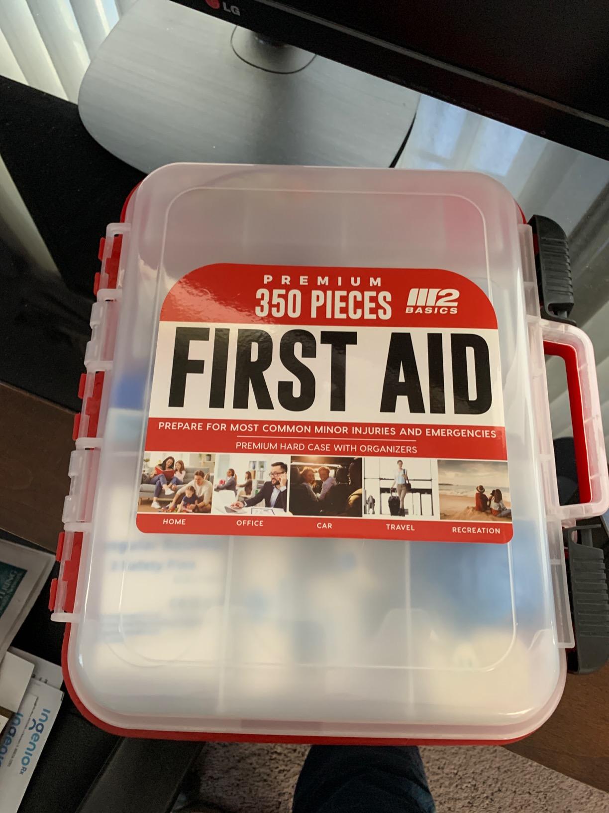 M2 BASICS Professional 350 Piece First Aid Kit, Wall Mountable Dual Layer Hard Case for Business, Home, Car, Vehicle & Work customer photo 2