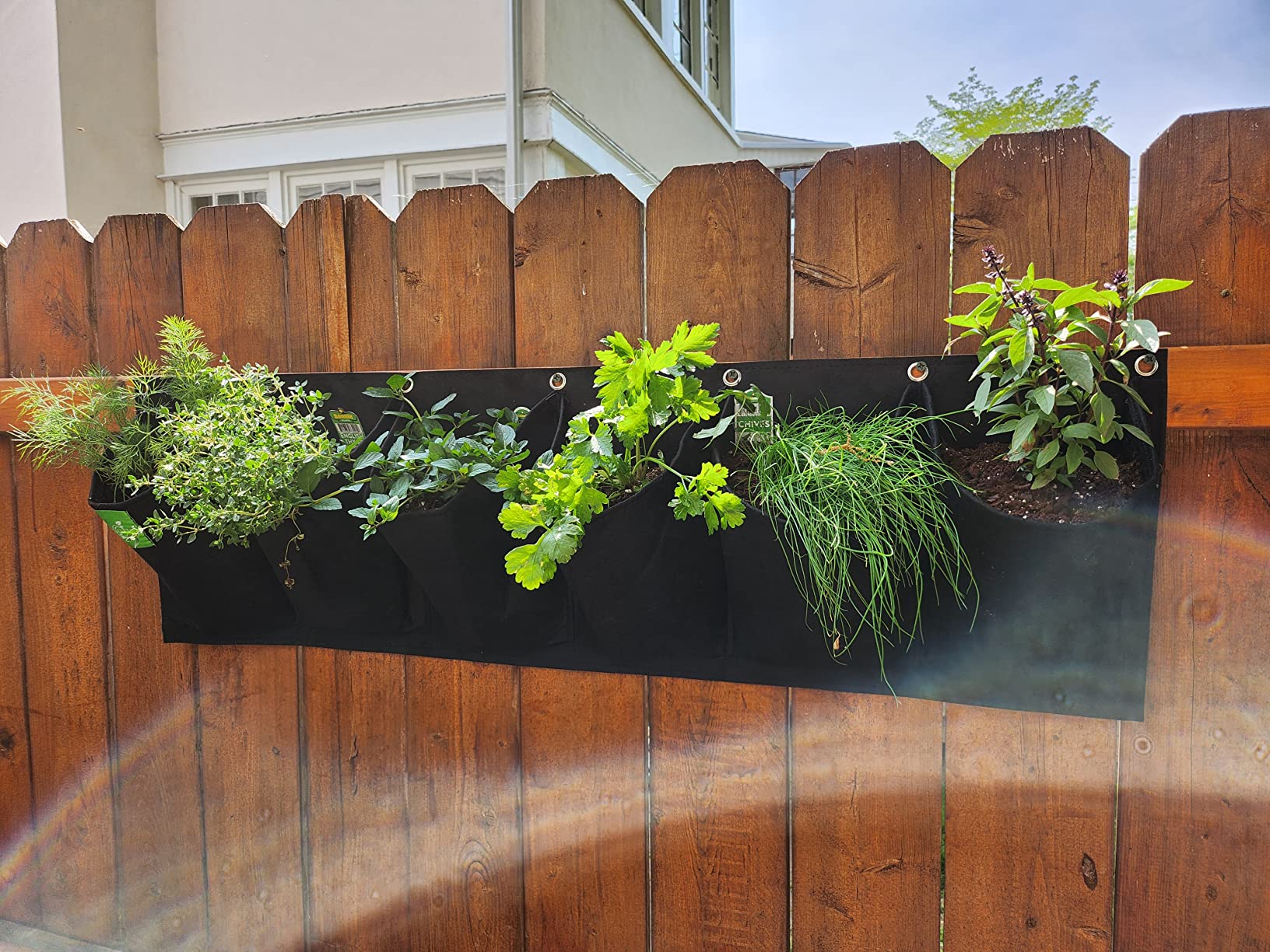 ANGTUO 6 Pockets Hanging Planters for Outdoor Plants, One Pack Wall Planter Vertical Garden, Hanging Plant Holder for Railing, Balcony, Fence customer photo 1