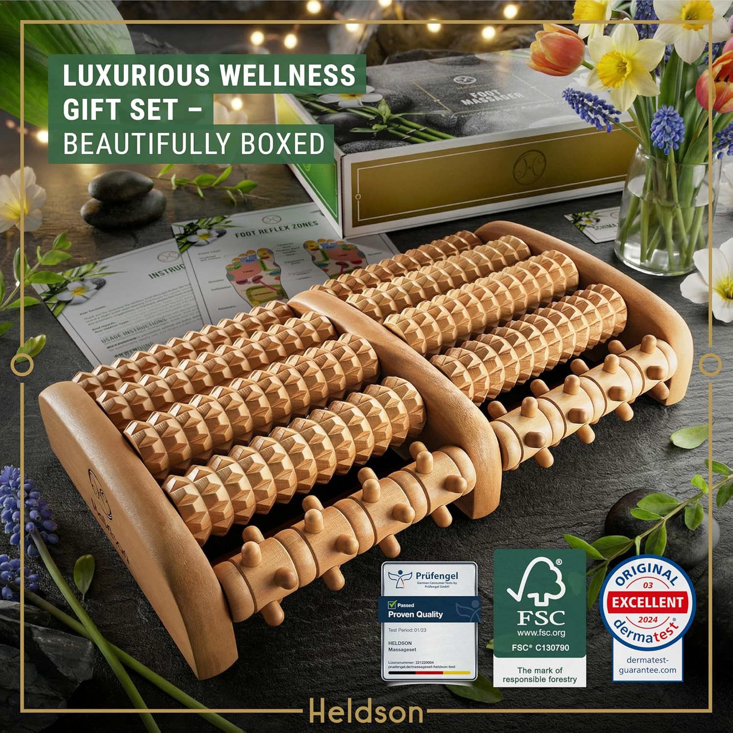 HELDSON Foot Massager Roller Plantar Fasciitis Pain Relief - Wooden Under Desk Feet Massage - Dual Manual Heel Massagers - Wood Rolling Acupressure Tool with Reflexology Guide - Gift for Men, Women customer photo 2