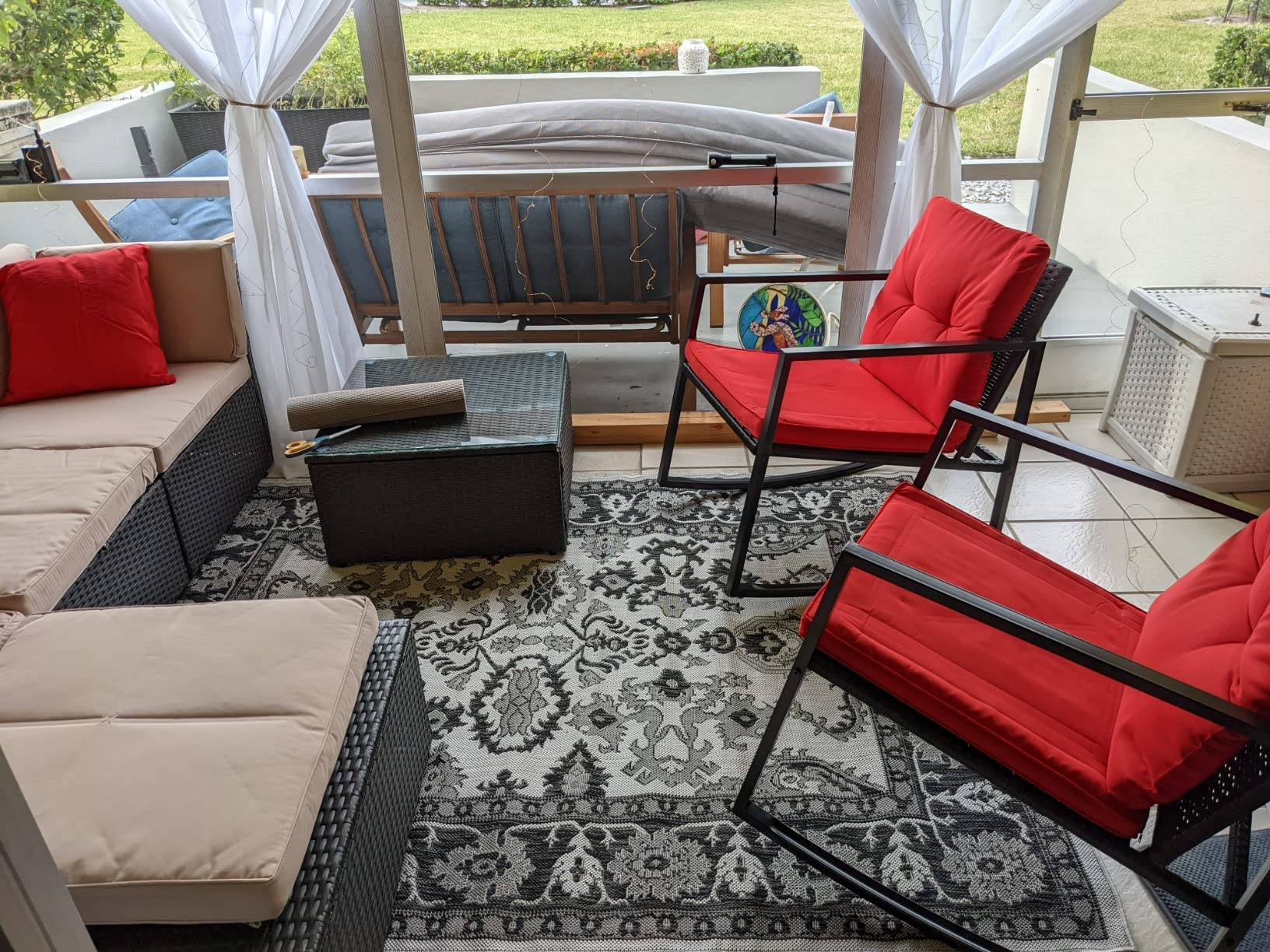 Devoko Patio Furniture Sofa Sets Outdoor All-Weather Sectional Corner Sofa and Armless Small Couch (Beige, 2 PCS Patio Sofa Set) customer photo 2