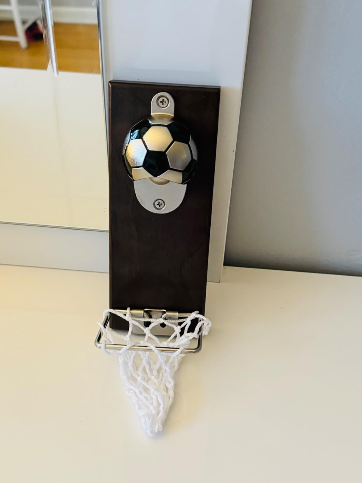 Magnetic Basketball Bottle Opener, Wooden Wall Mounted Opener with Cap Collector Catcher, Ideal Gift for Basketball and Beer Lovers, Use as Kitchen-Yard-Bar Decoration customer photo 2