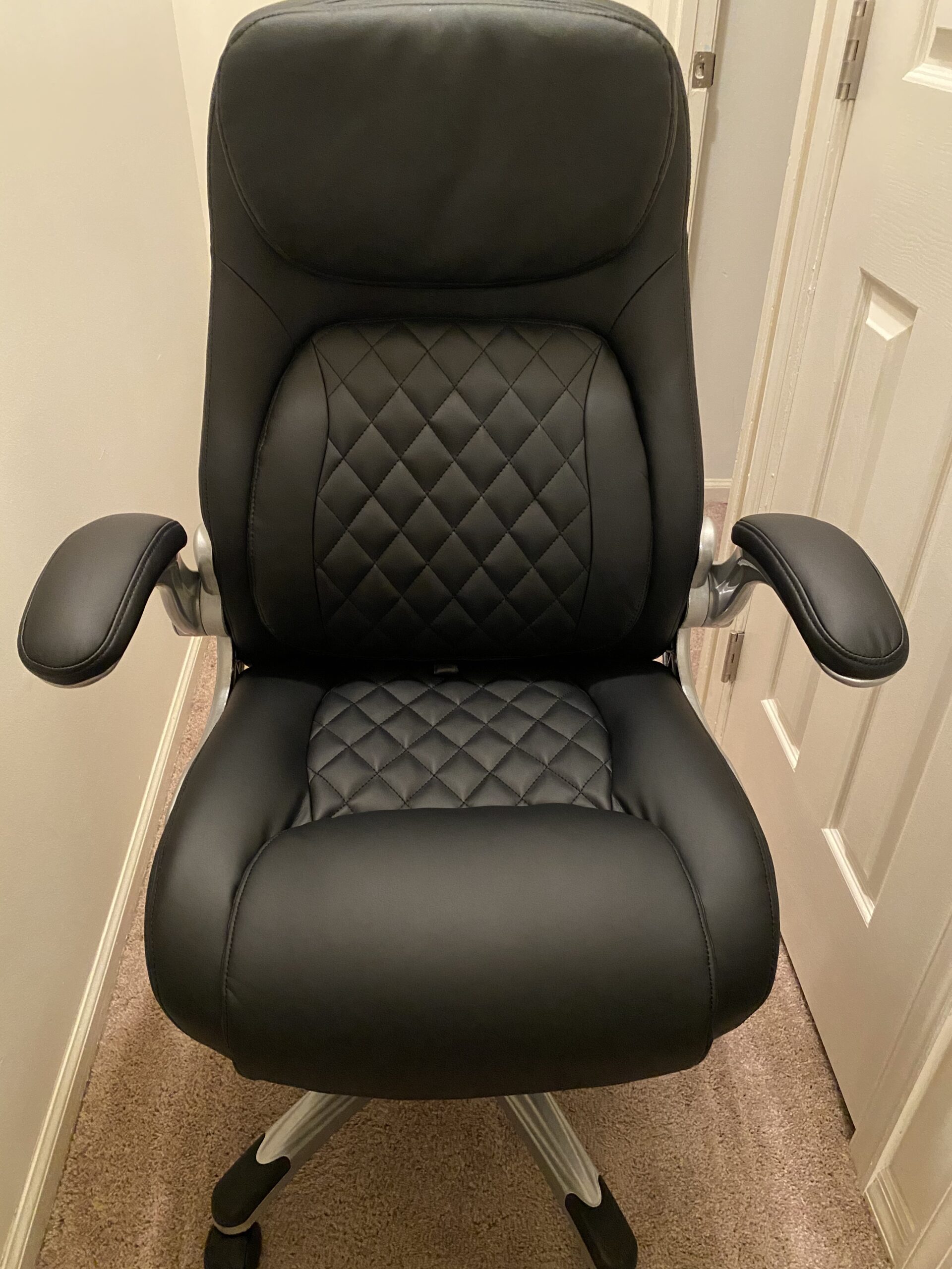 Nouhaus +Posture Ergonomic PU Leather Office Chair. Click5 Lumbar Support with FlipAdjust Armrests. Modern Executive Chair and Computer Desk Chair (Black) customer photo 2