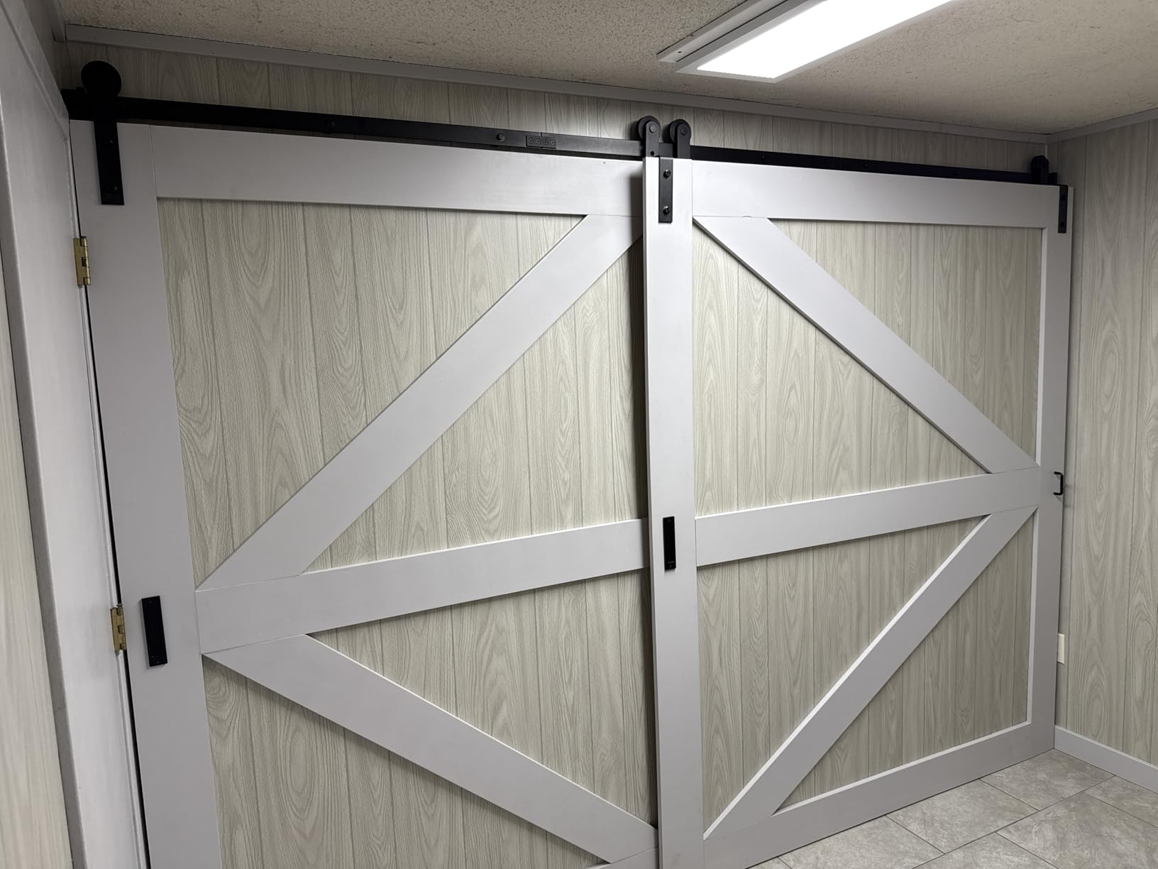 ZEKOO 6FT Single Track Bypass Sliding Barn Door Hardware Kit for Double Doors, Bypass Barn Door Track Kit, Flat Track Roller, Low Ceiling (6FT) customer photo 2