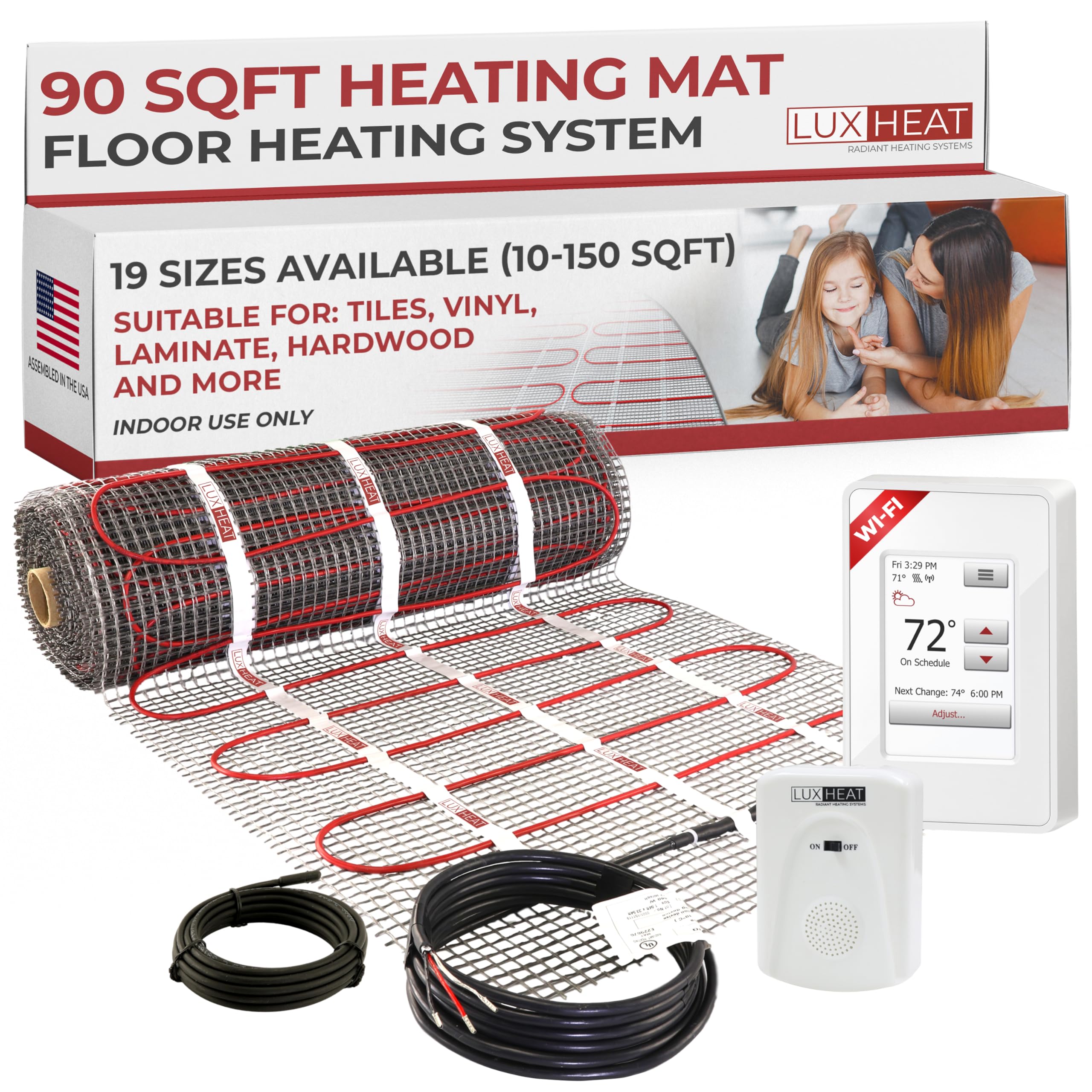 LuxHeat 20sqft Floor Heating Mat Kit - 120v in Floor Heating System - Complete Electric Radiant Heated Flooring System Includes Alarm, UDG Programmable Thermostat w/GFCI & Flooring Sensor customer photo 1