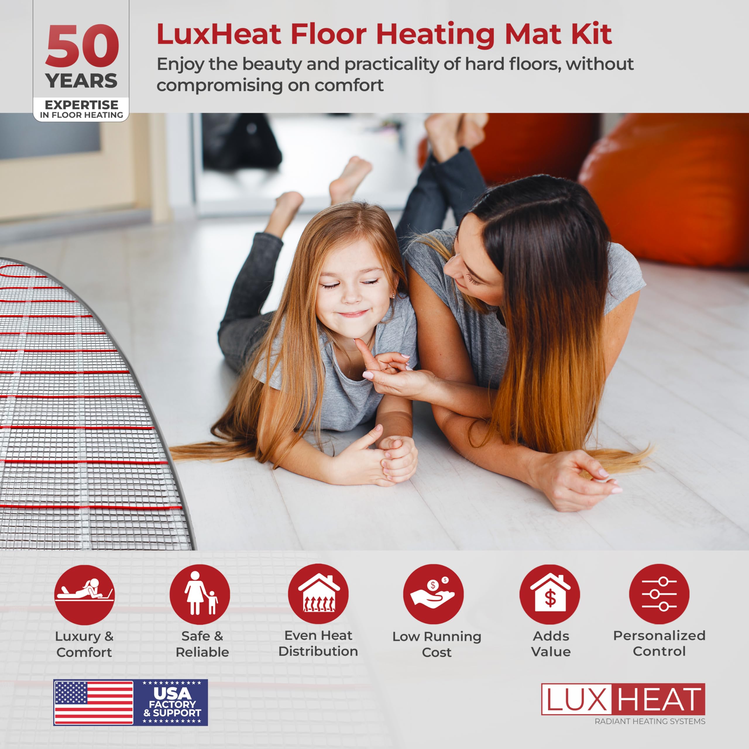 LuxHeat 20sqft Floor Heating Mat Kit - 120v in Floor Heating System - Complete Electric Radiant Heated Flooring System Includes Alarm, UDG Programmable Thermostat w/GFCI & Flooring Sensor customer photo 2