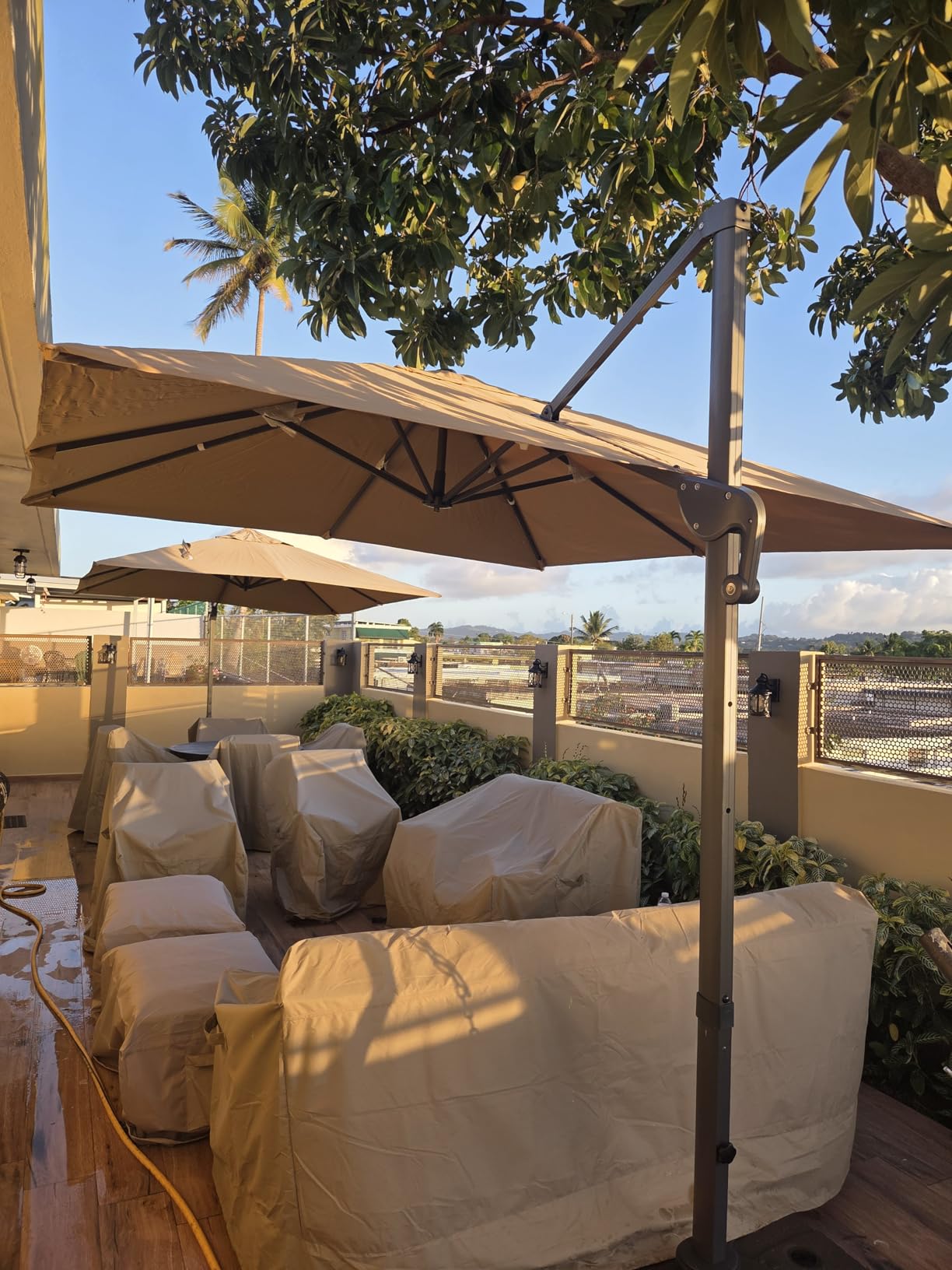 Sunnyglade 10x13Ft Cantilever Patio Umbrella Rectangular Deluxe Offset 360 Degree Rotation & Integrated Tilting System Hanging Umbrella for Market Garden Deck Pool Backyard Patio (Tan) customer photo 1