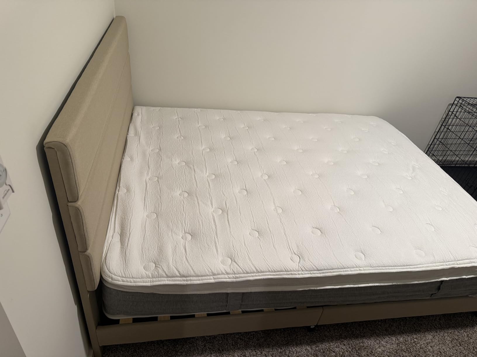 Allewie Queen Size Platform Bed Frame with Fabric Upholstered Headboard and Wooden Slats Support, Fully Upholstered Mattress Foundation, No Box Spring Needed, Easy Assembly, Dark Grey customer photo 1