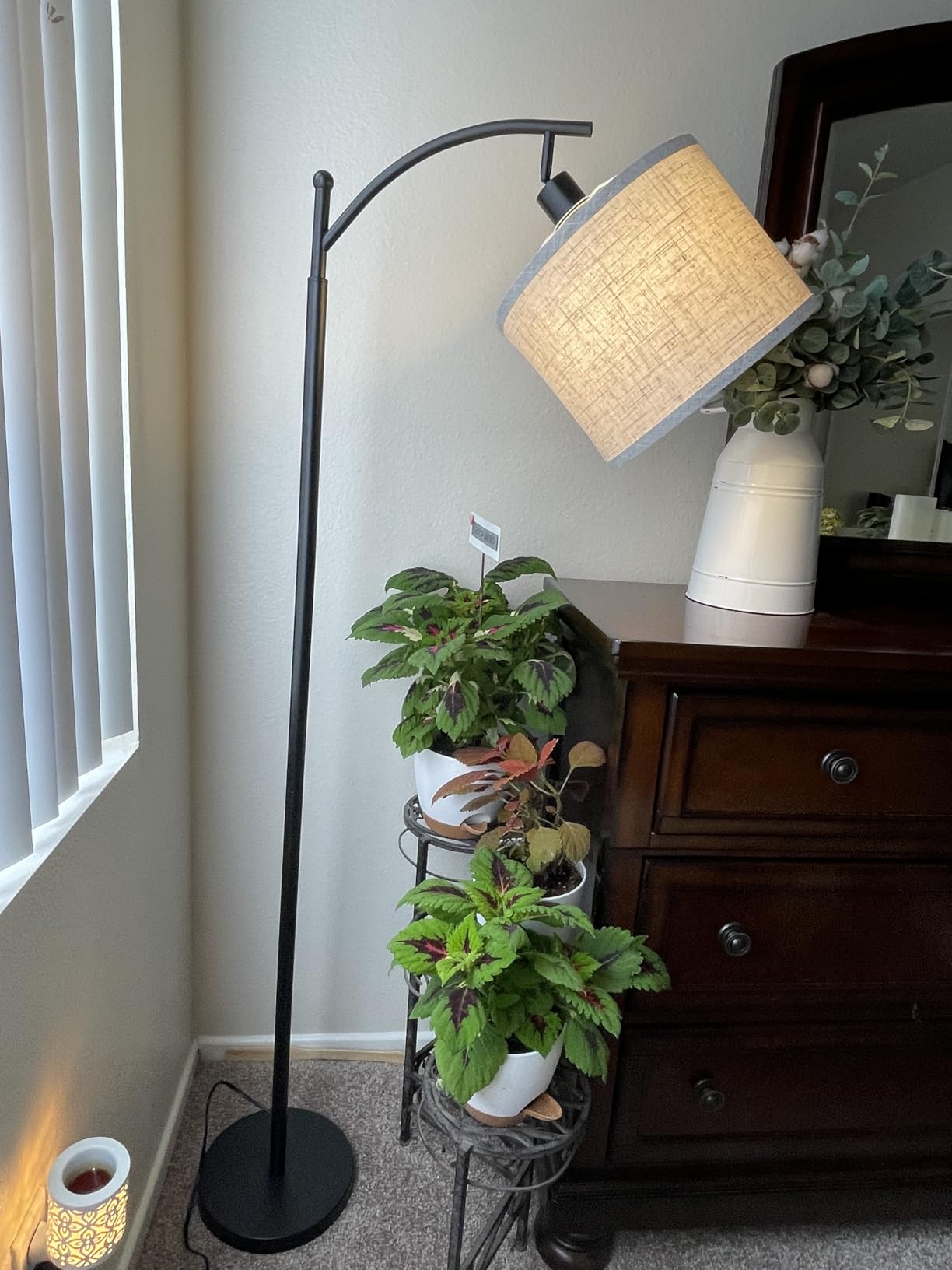 ROTTOGOON Floor Lamp for Living Room with 3 Color Temperatures LED Bulb, Standing Lamp Tall Industrial Floor Lamp Reading for Bedroom, Office (9W LED Bulb, Beige Lampshade Included) -Black customer photo 1