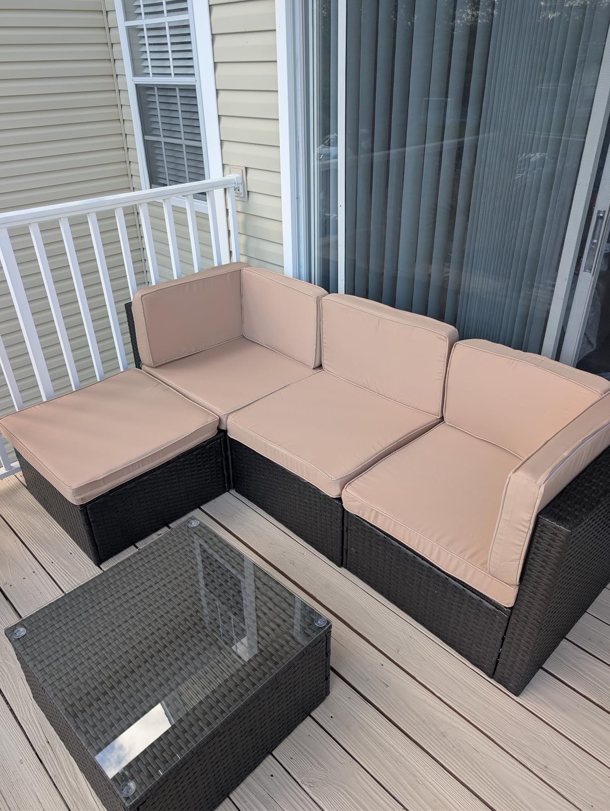 Vongrasig 6 Piece Patio Furniture Set, Small Outdoor Sectional Sofa Couch, All Weather PE Wicker L-Shaped Corner Patio Sofa Garden Backyard Patio Conversation Set w/Glass Table, Beige customer photo 1