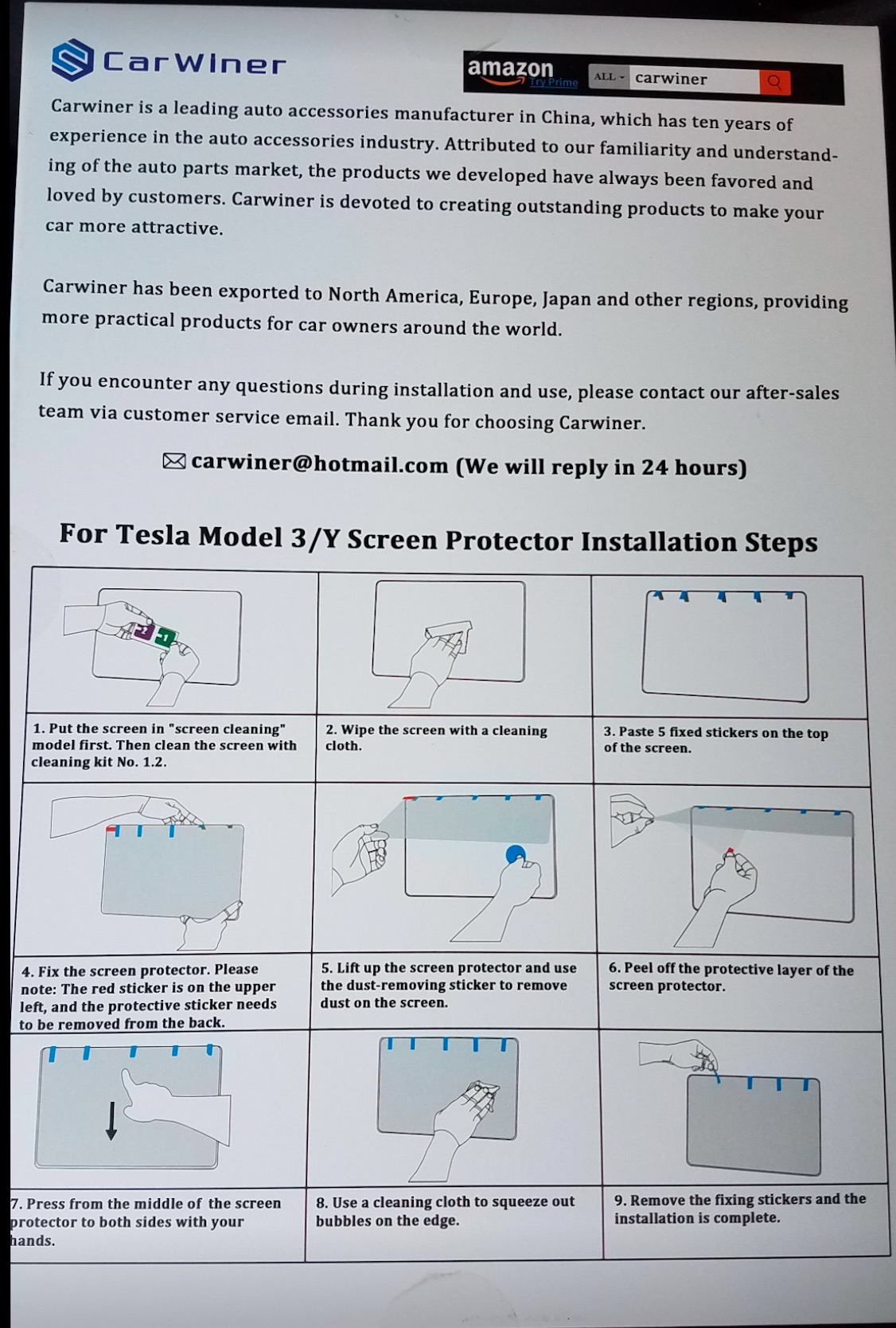 Carwiner Matte Screen Protector Compatible with 2021-2023 Tesla Model 3 and 2021-2024 Tesla Model Y 15