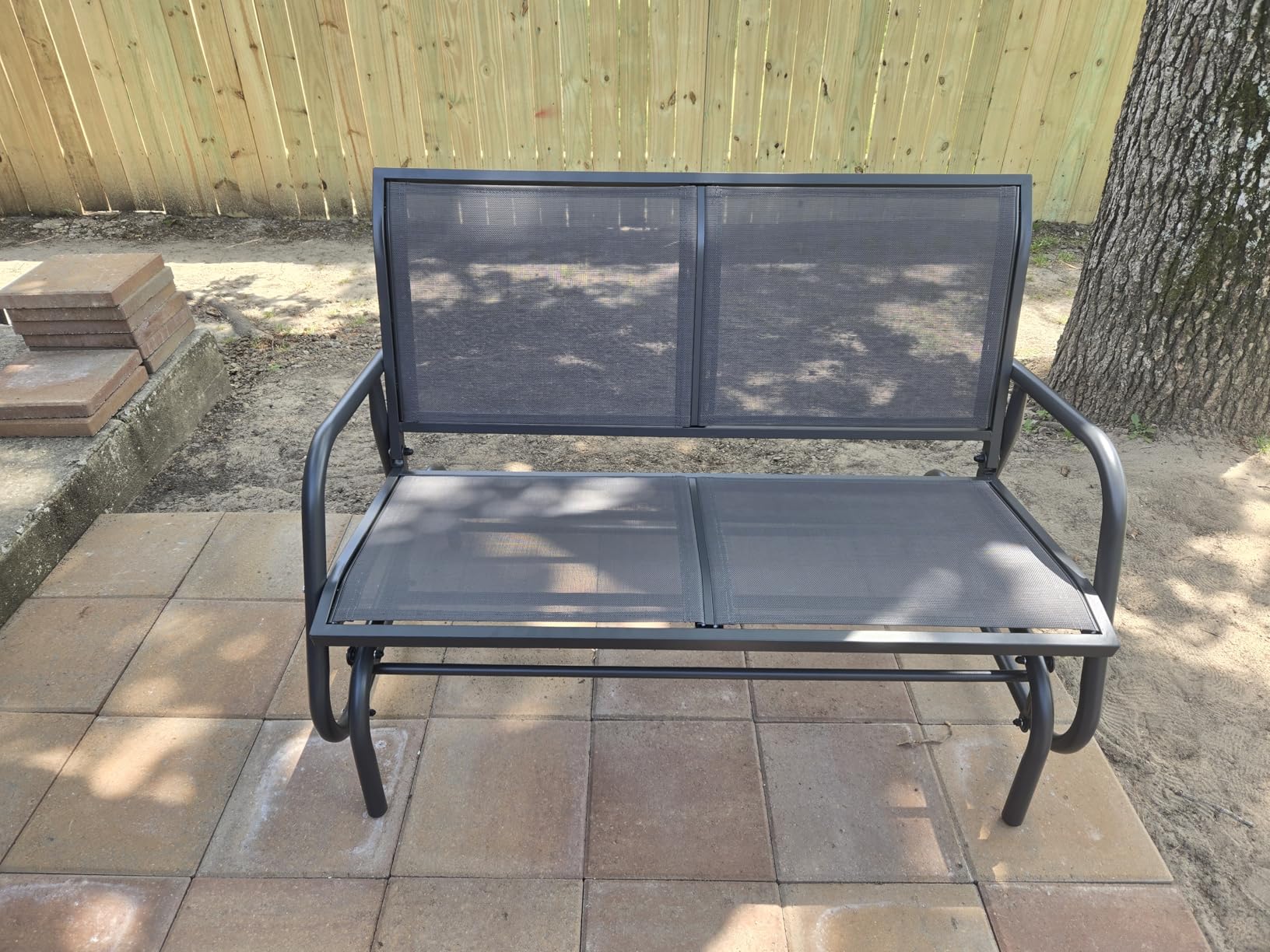 Outsunny 2-Person Outdoor Glider Bench, Patio Double Swing Rocking Chair Loveseat w/Powder Coated Steel Frame for Backyard Garden Porch, Gray customer photo 2