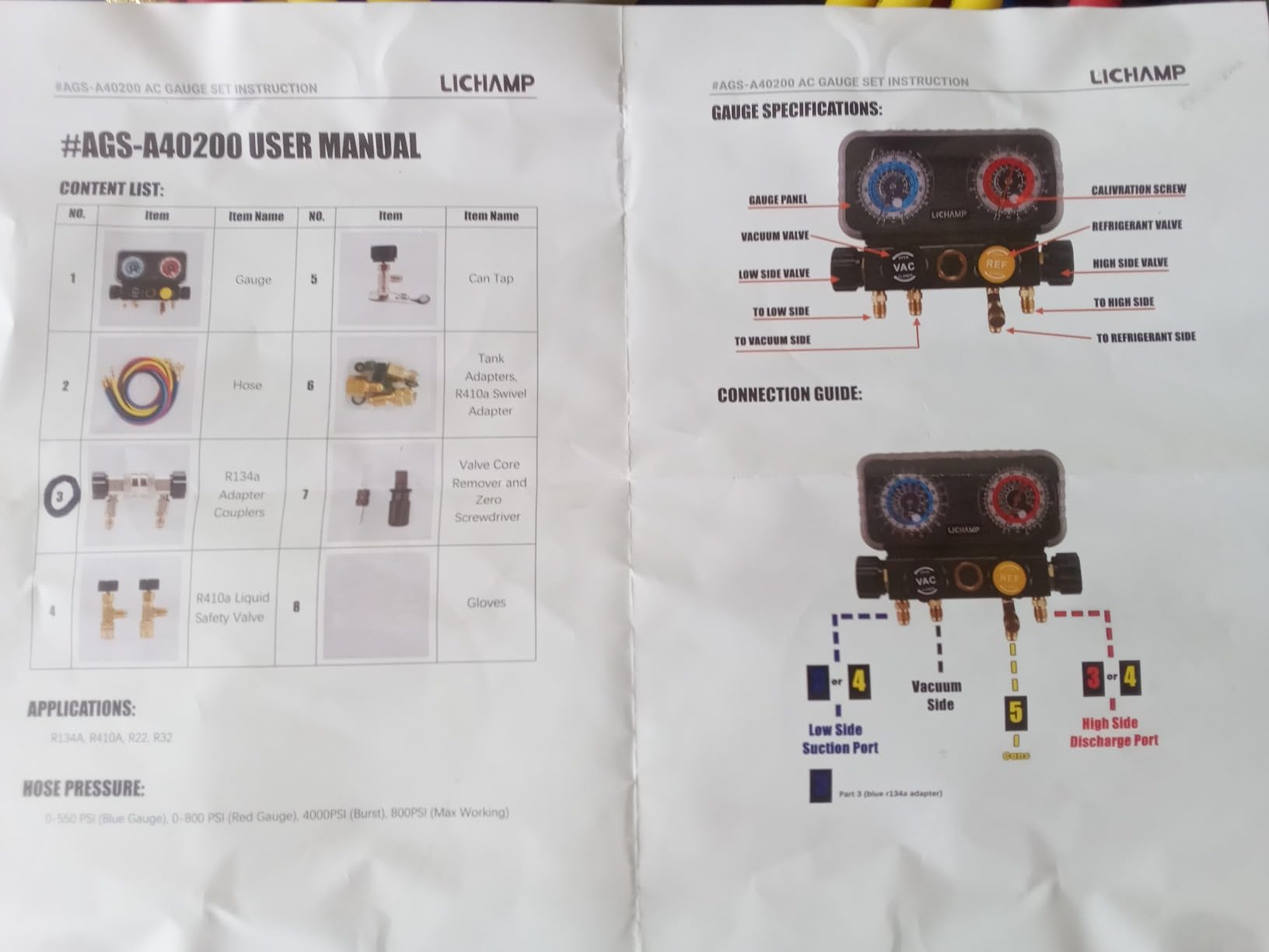 Lichamp HVAC R410A Manifold Gauge Set AC R134A, Freon R22 R32 410A 134A Diagnostic Manifold Gauge with Hose Kit Air Conditioner Refrigerant Recharge Kit customer photo 2