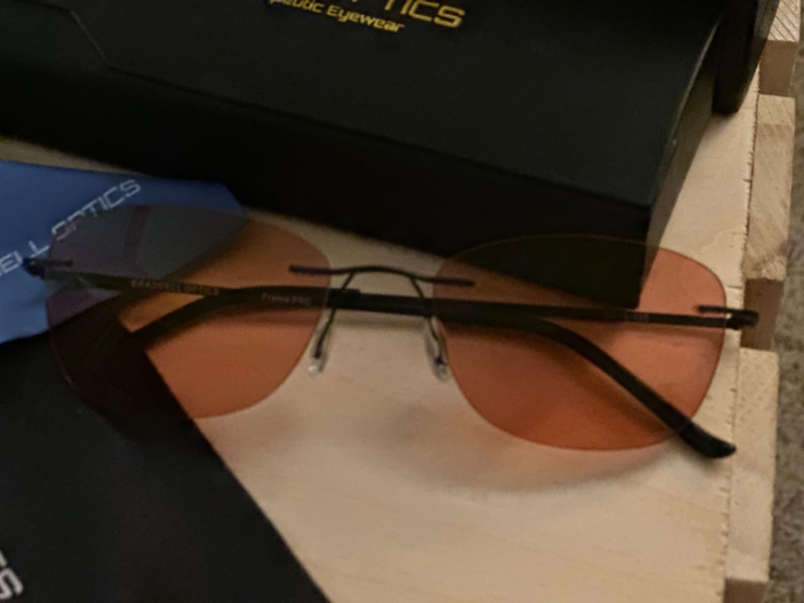 BRADDELL FL-41 Rose Tinted Migraine Light Sensitivity Rimless Glasses for Fluorescent LED Glare, Photophobia and Eye Strain customer photo 1