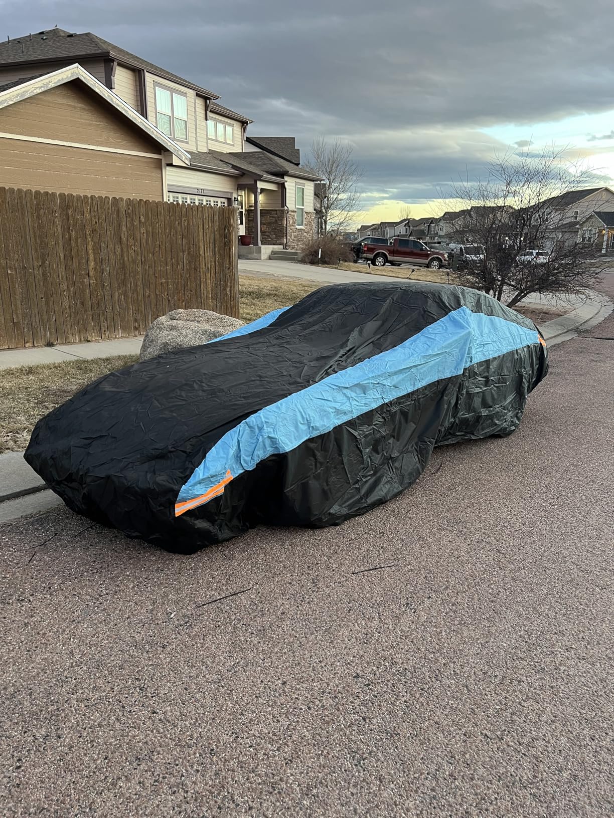 MORNYRAY Waterproof Car Cover All Weather Snowproof UV Protection Windproof Outdoor Full car Cover, Universal Fit for Sedan (Fit Sedan Length 194-206 inch, Blue) customer photo 2
