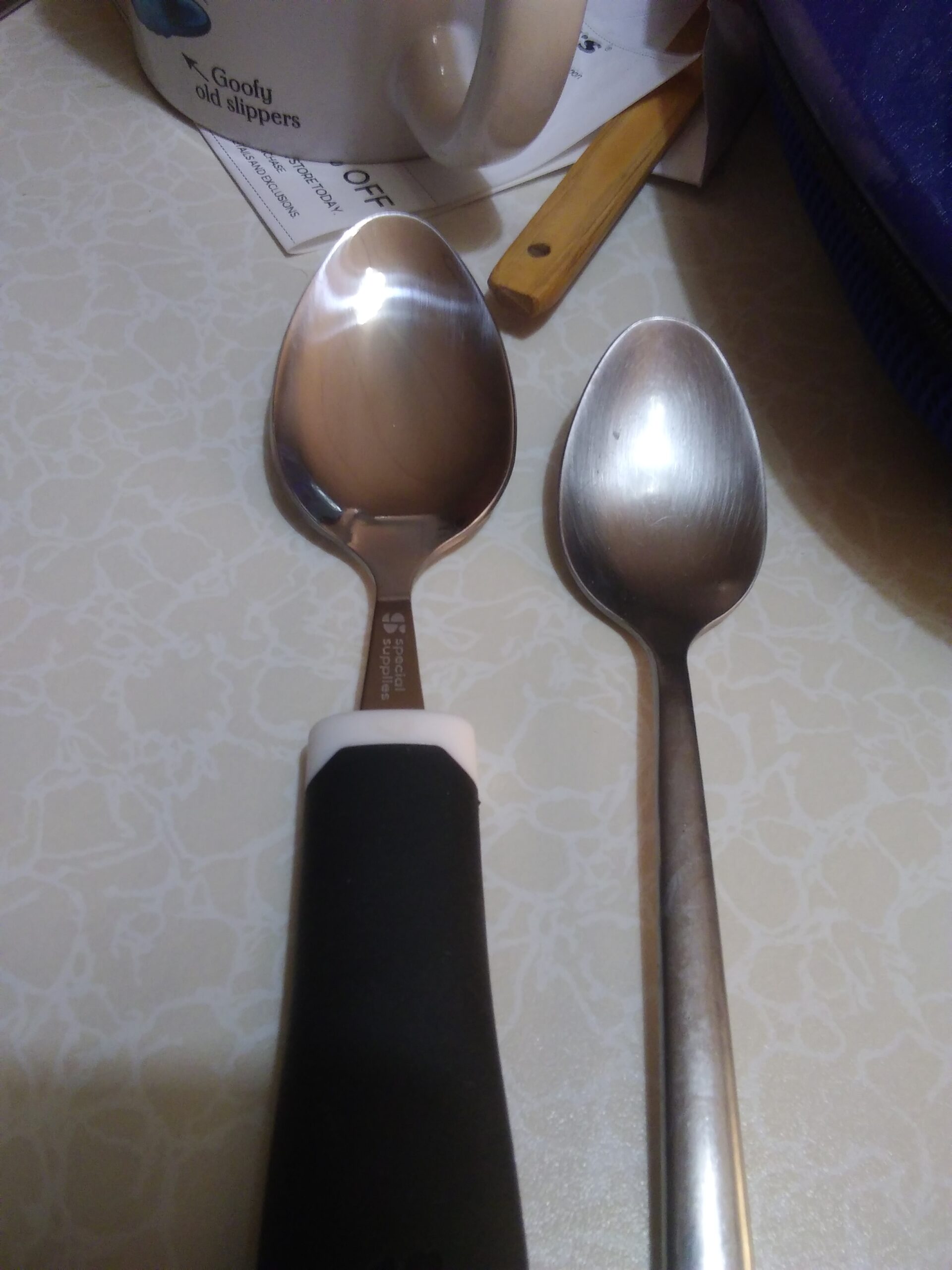 Special Supplies Adaptive Utensils 5-Piece Set Non-Weighted, Non-Slip Handles for Hand Tremors, Arthritis, Parkinson's or Elderly Use - Stainless Steel Knife, Rocker Knife, Fork, Spoons (Black) customer photo 2