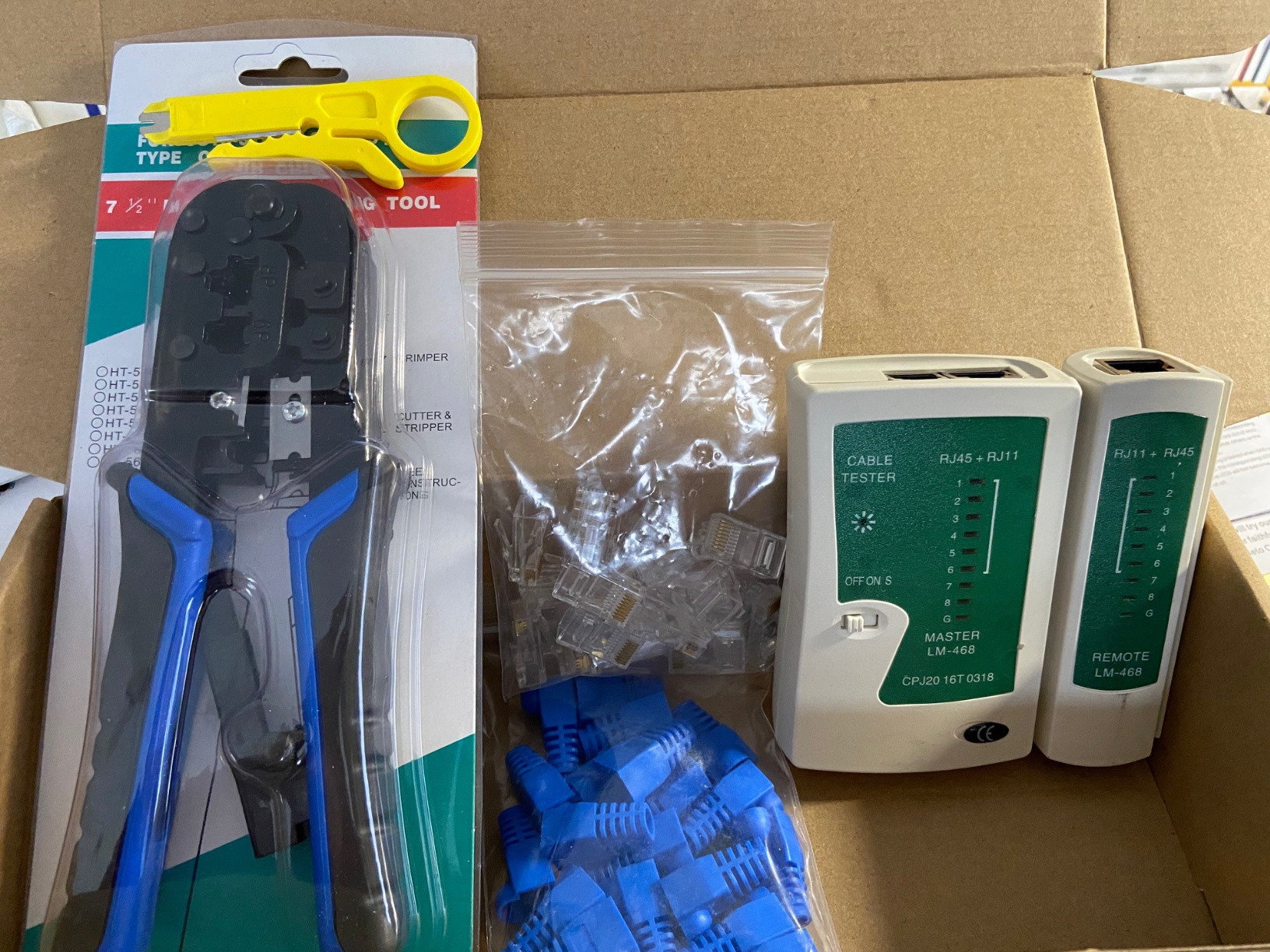 RJ45 Crimping Tool Kit Ethernet Crimp Set, RJ-11, 6P/RJ-12, 8P/RJ-45 Crimp, Cut and Strip with 20PCS CAT5 CAT5e Connectors, Covers, 1 Network Cable Tester 1 Wire Stripper customer photo 1