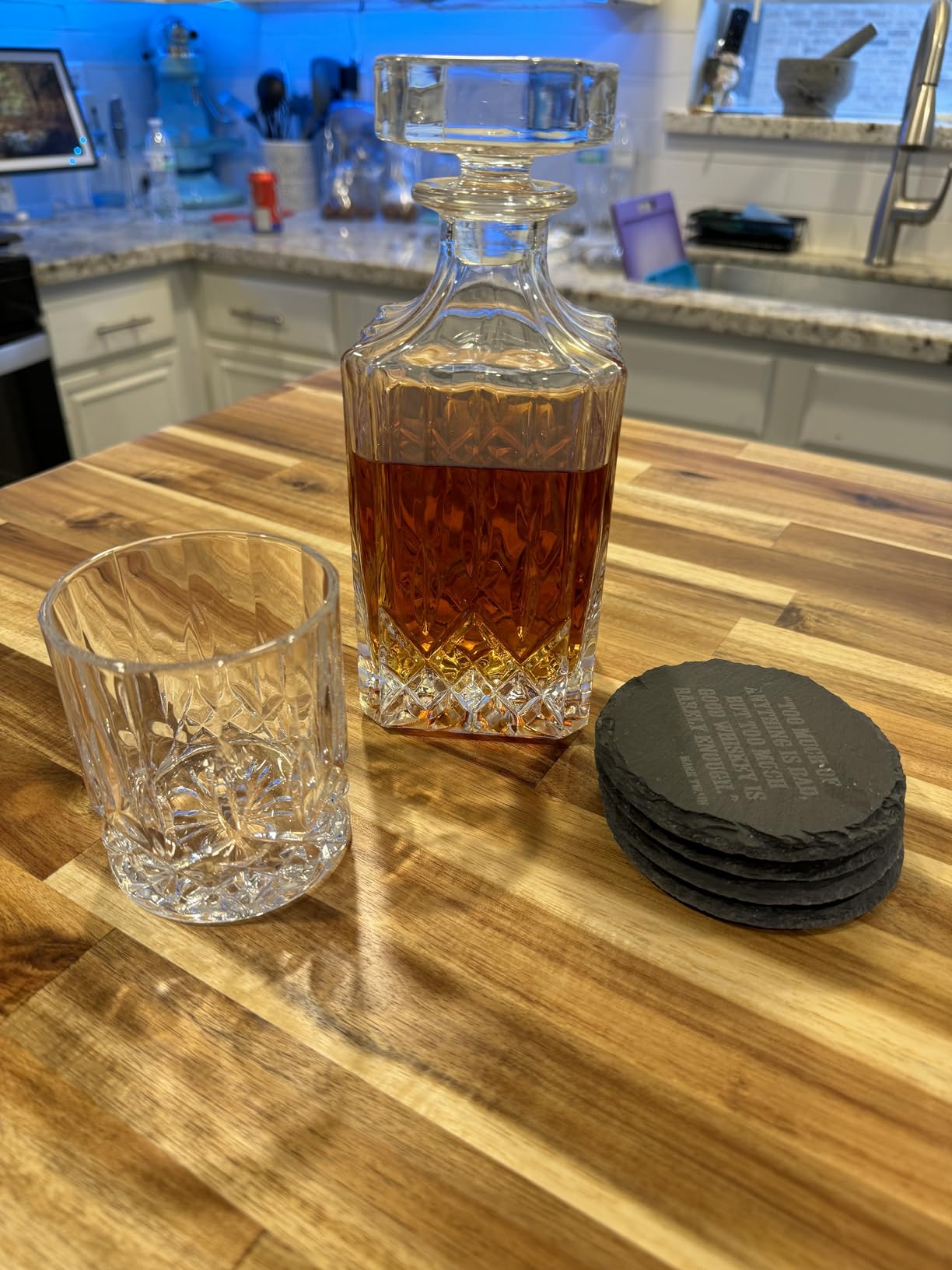 Mixology & Craft Whiskey Decanter Set - Crystal Bourbon, Scotch, Cognac Glasses (10oz) customer photo 2