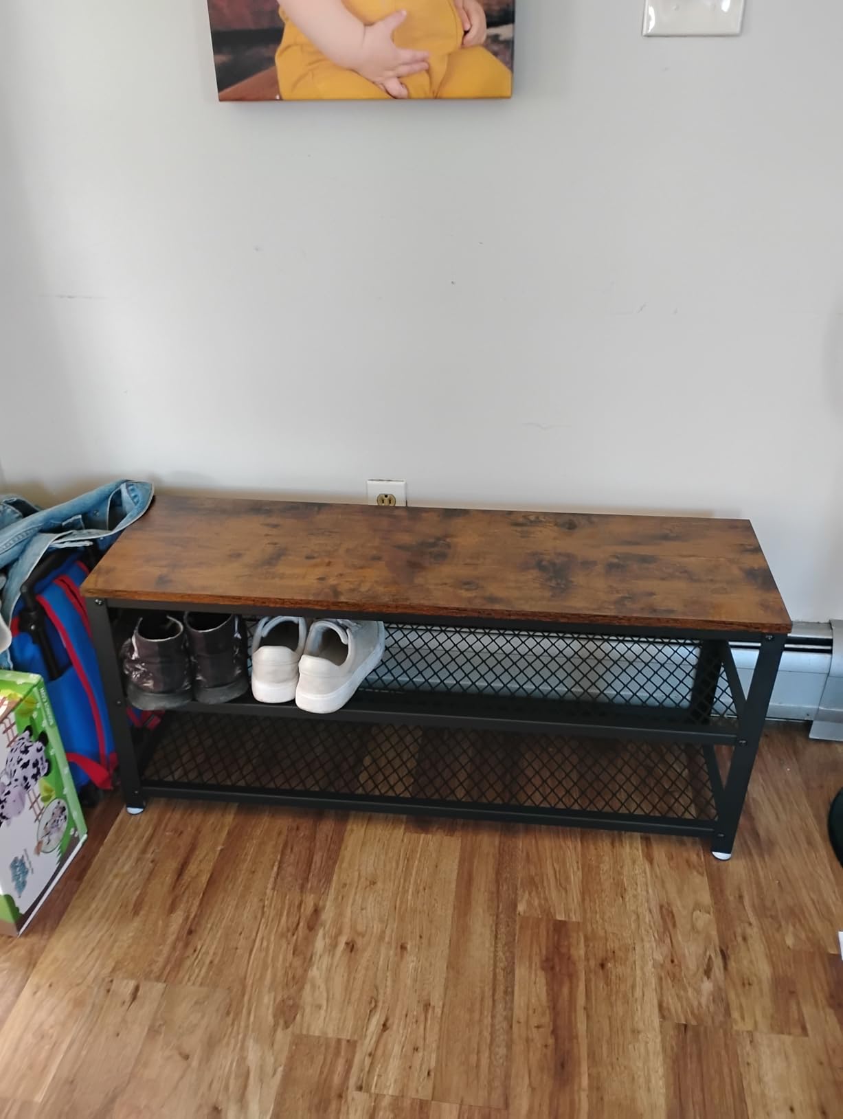 VASAGLE 3-Tier Shoe Rack, Shelf Storage Bench with Metal Mesh Shelves and Seat, Free Standing Shoe Organizer for Entryway, 11.8 x 39.4 x 17.7 Inches, Rustic Brown and Black ULBS078B01 customer photo 1