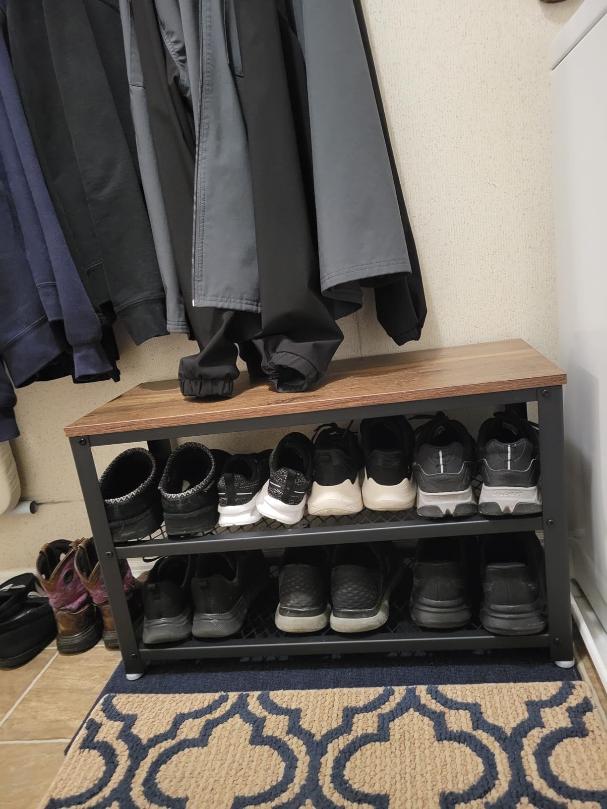 VASAGLE 3-Tier Shoe Rack, Shelf Storage Bench with Metal Mesh Shelves and Seat, Free Standing Shoe Organizer for Entryway, 11.8 x 39.4 x 17.7 Inches, Rustic Brown and Black ULBS078B01 customer photo 2