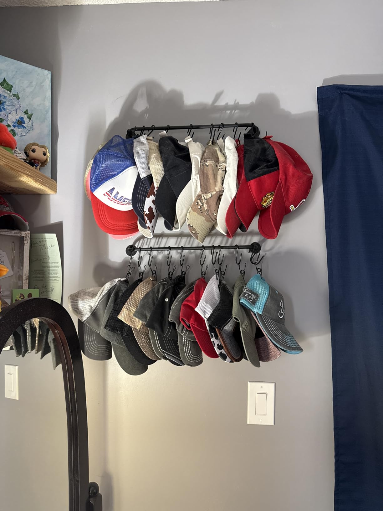 Mkono Hat Rack for Wall Baseball Cap Organizer Hanger with 20 Hooks Modern Metal Hat Holder Wall-Mounted Caps Display for Closet Door Bedroom Entryroom Laundry, Set of 2 Black customer photo 2