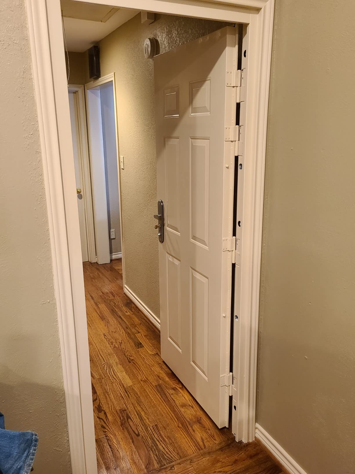 VIZ-PRO Quick Mount Steel Security Door with Frame and Hardware, 6 Panel White Left Side-Hinged Outward, 43 5/16