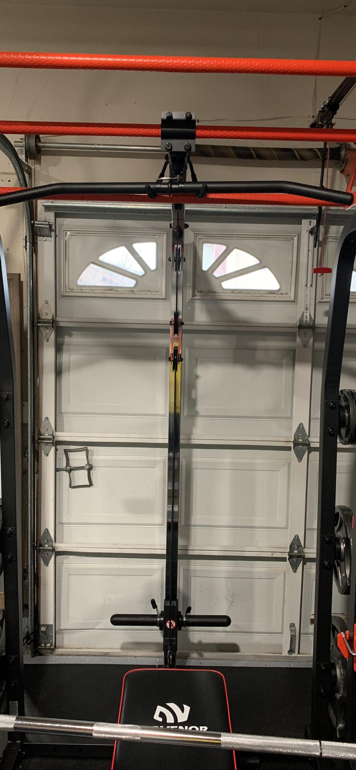 Sunny Health & Fitness Power Zone Half Rack Heavy Duty Performance Power Cage with J-Hooks, Adjustable Pull Up Bar Optional Bench with Dumbbell Rack, Premium Incline Bench, LAT Pull Down Attachment customer photo 1
